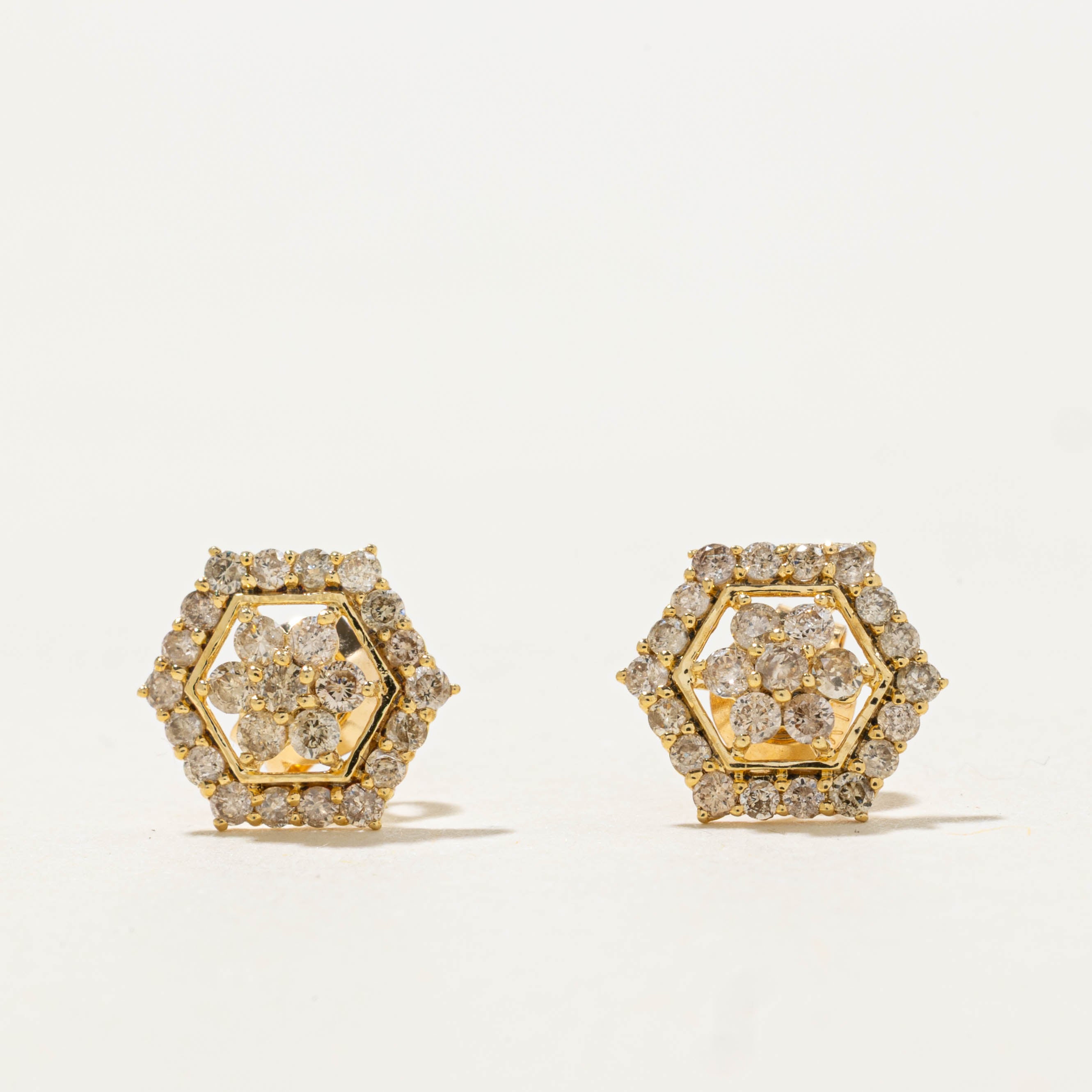 18k Diamond Cluster Hexagon Stud Earrings