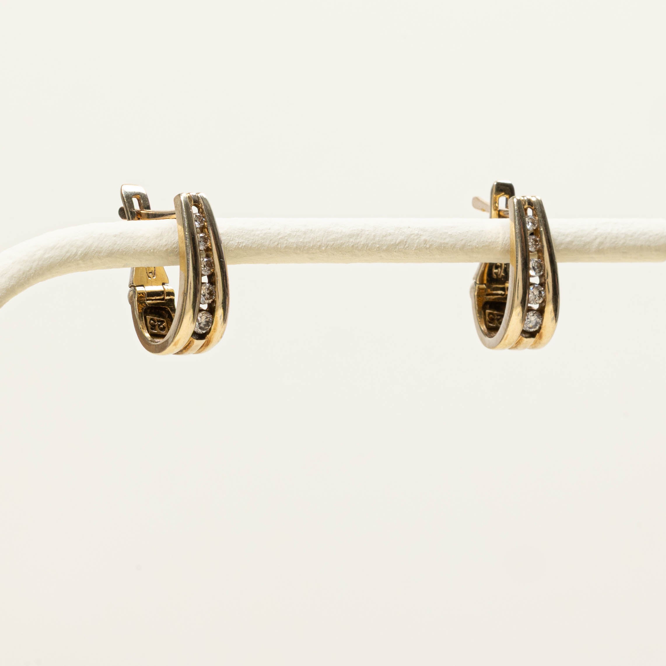 14k Channel Set Diamond Hoop Earrings