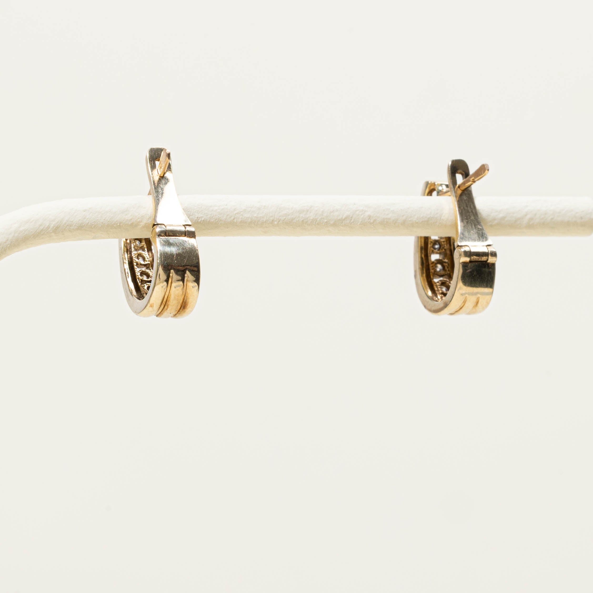 14k Channel Set Diamond Hoop Earrings