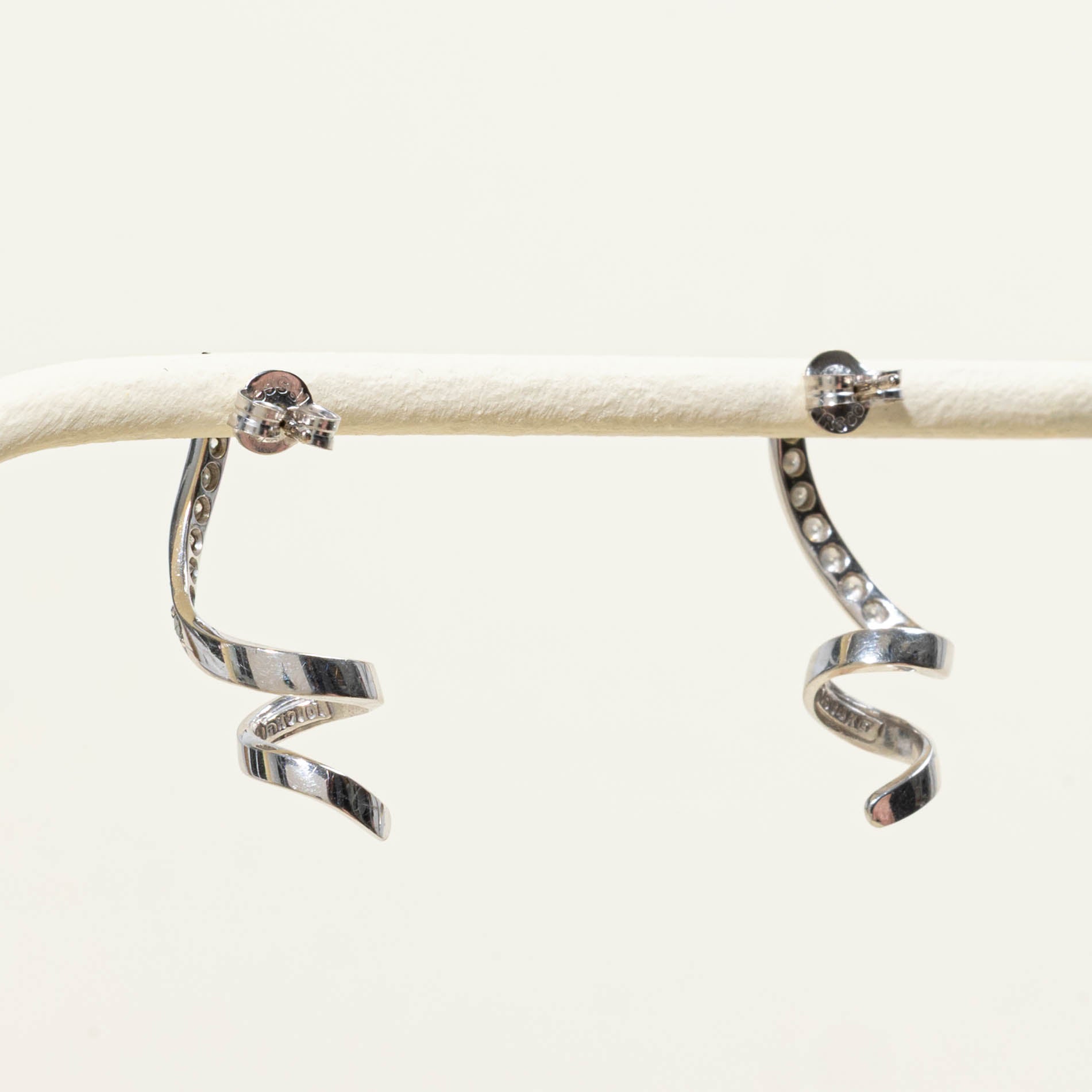 14k Diamond Spiral Drop Earrings