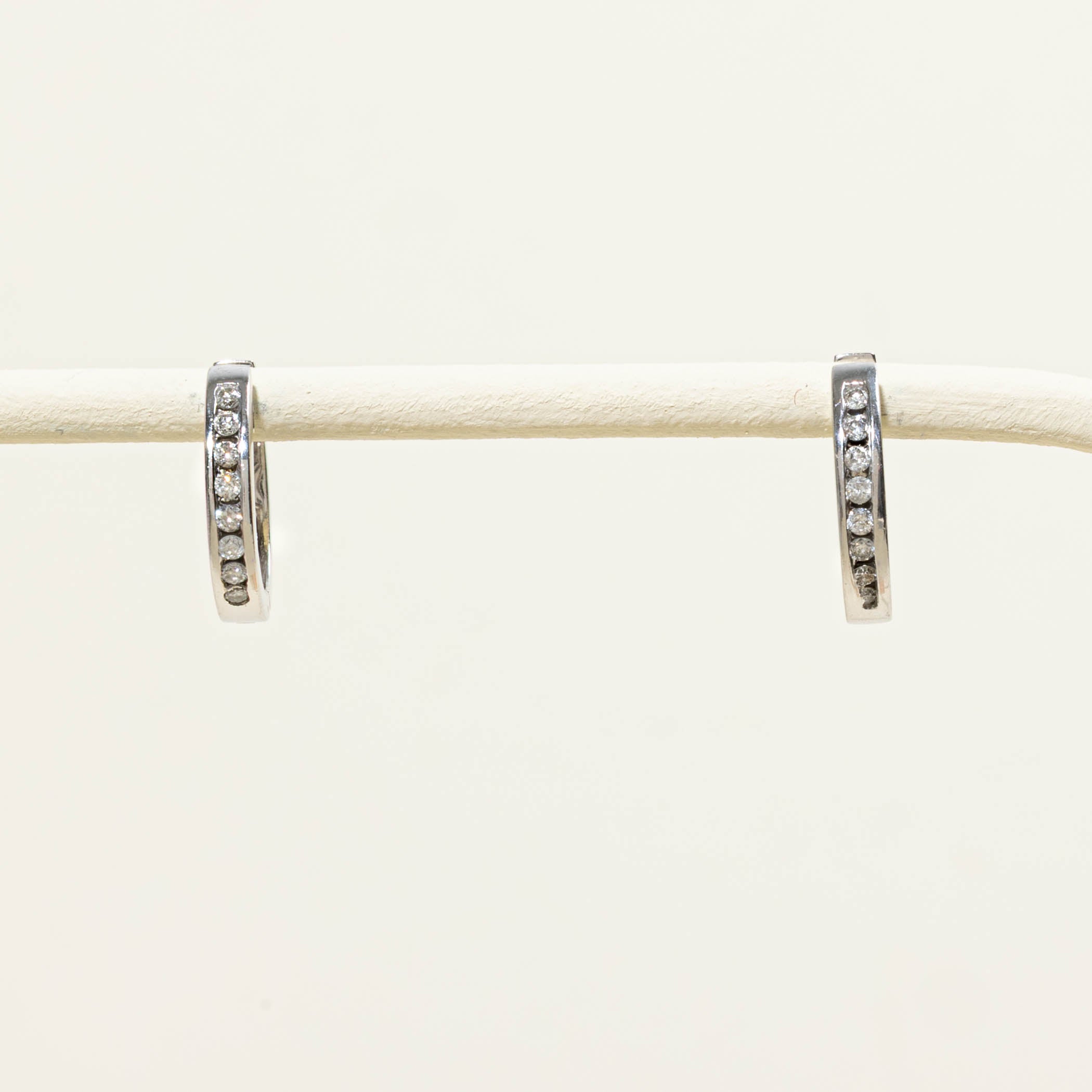 14k Channel Set Diamond Hoop Earrings