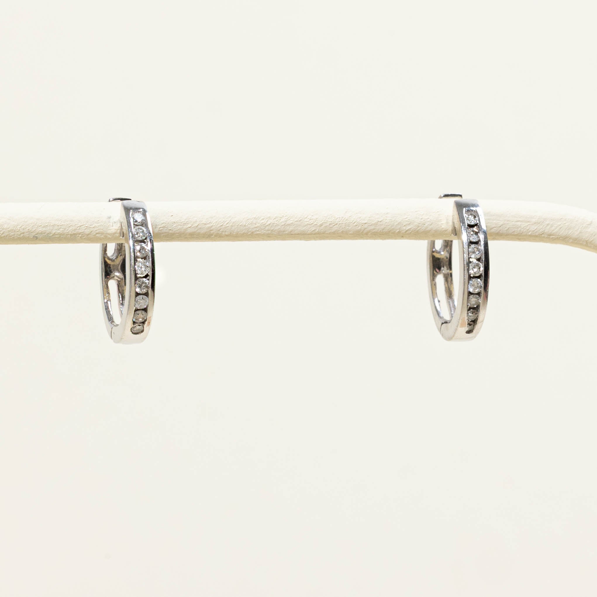 14k Channel Set Diamond Hoop Earrings