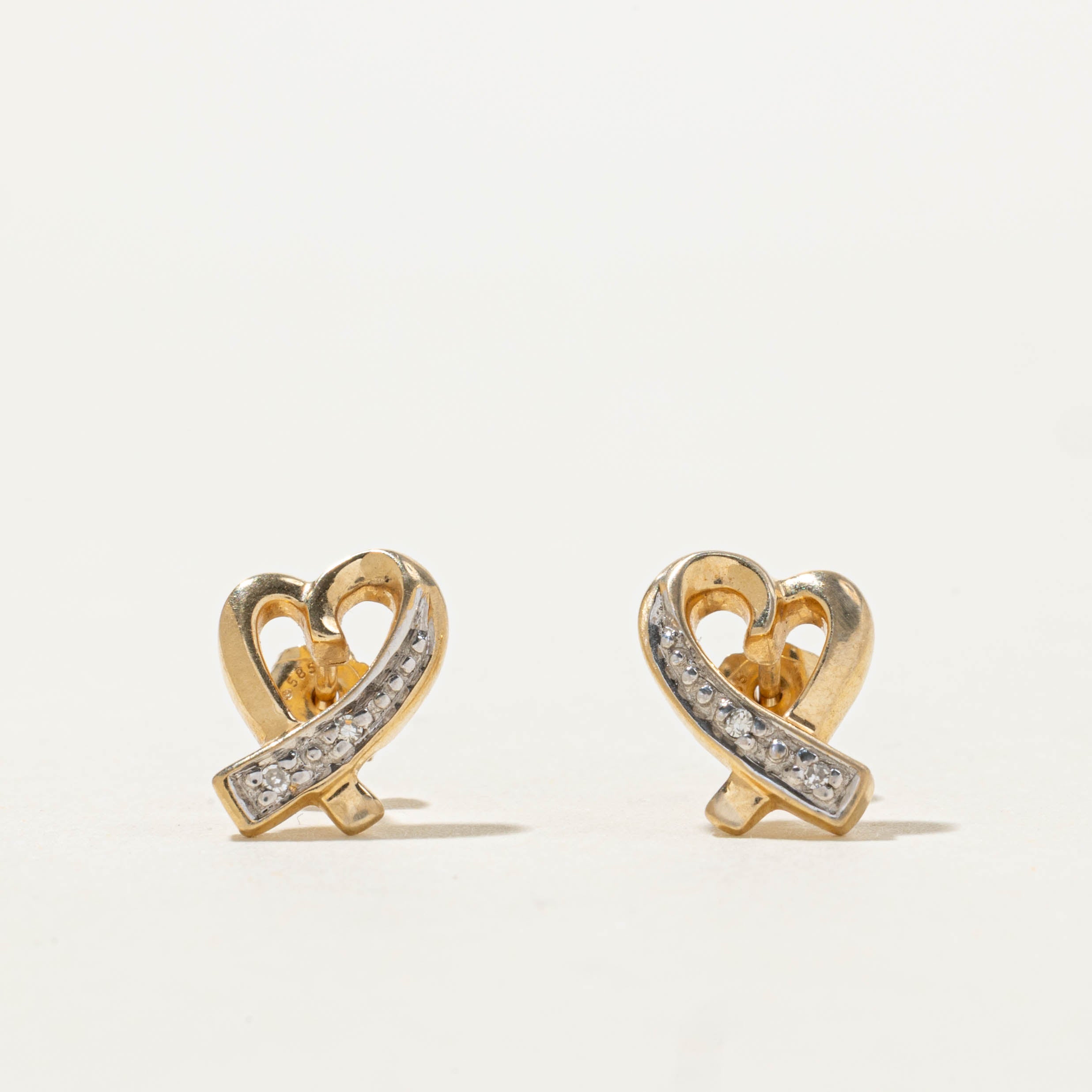 14k Heart Diamond Accent Stud Earrings