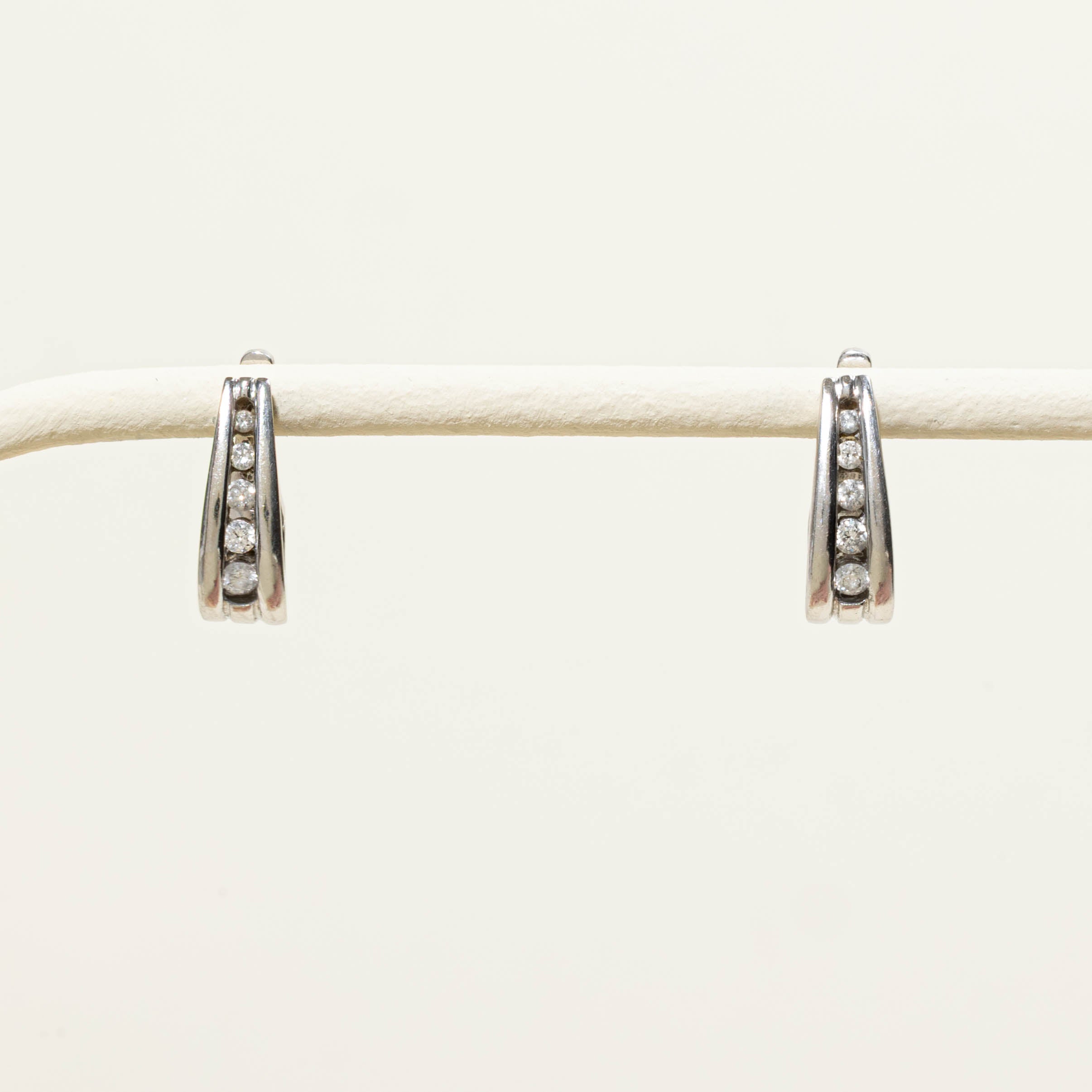 14k Channel Set Diamond Hoop Earrings