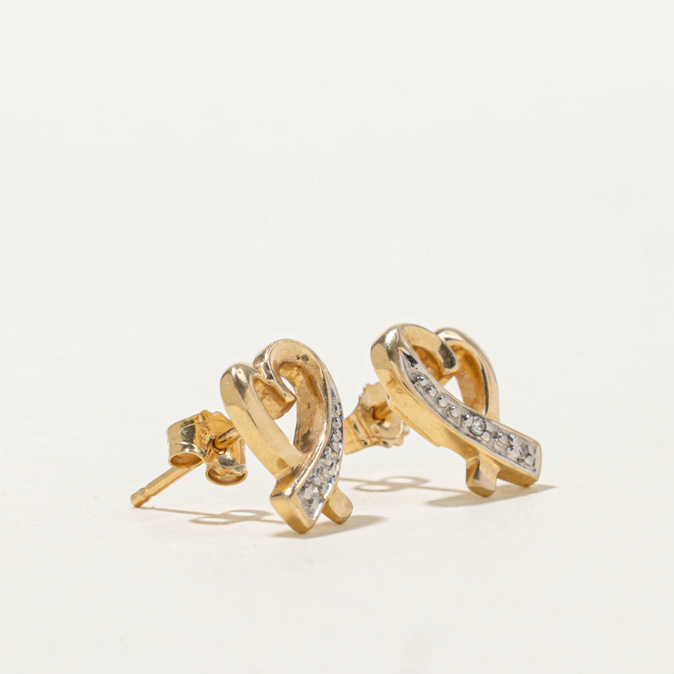 14k Heart Diamond Accent Stud Earrings