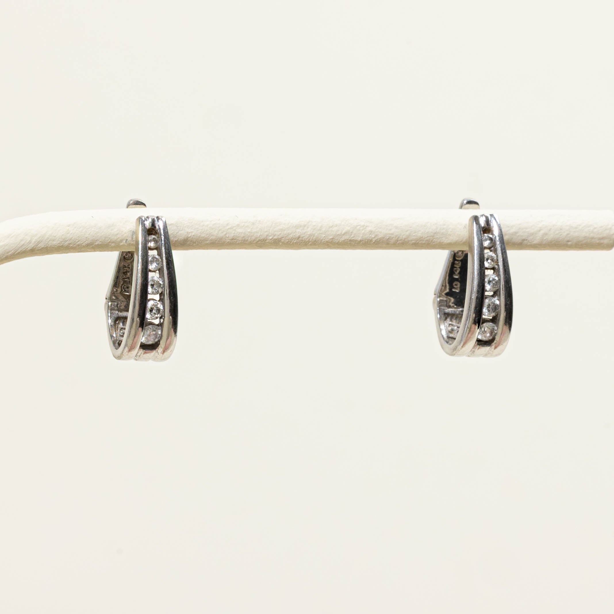 14k Channel Set Diamond Hoop Earrings
