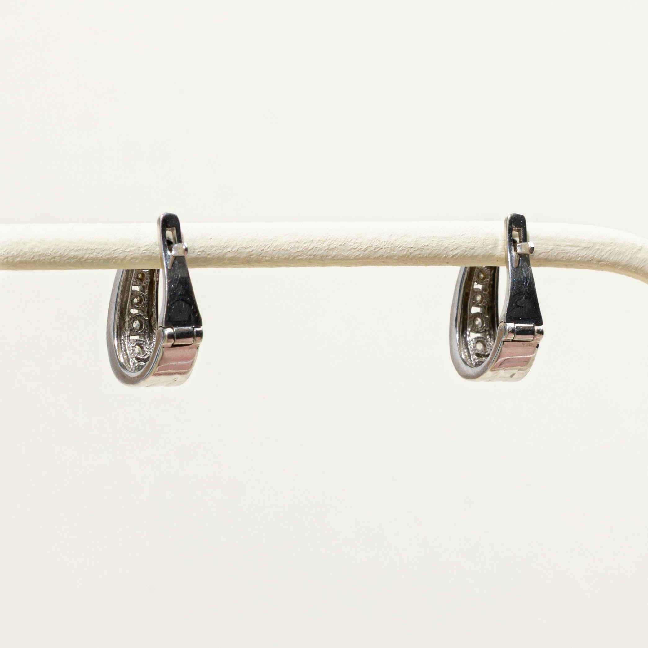 14k Channel Set Diamond Hoop Earrings