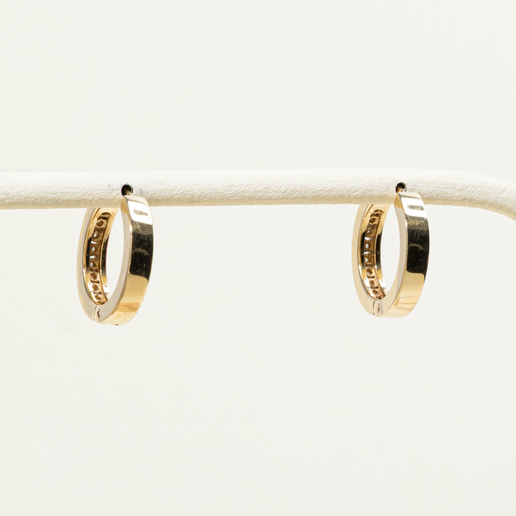 14k Channel Set Diamond Huggie Earrings