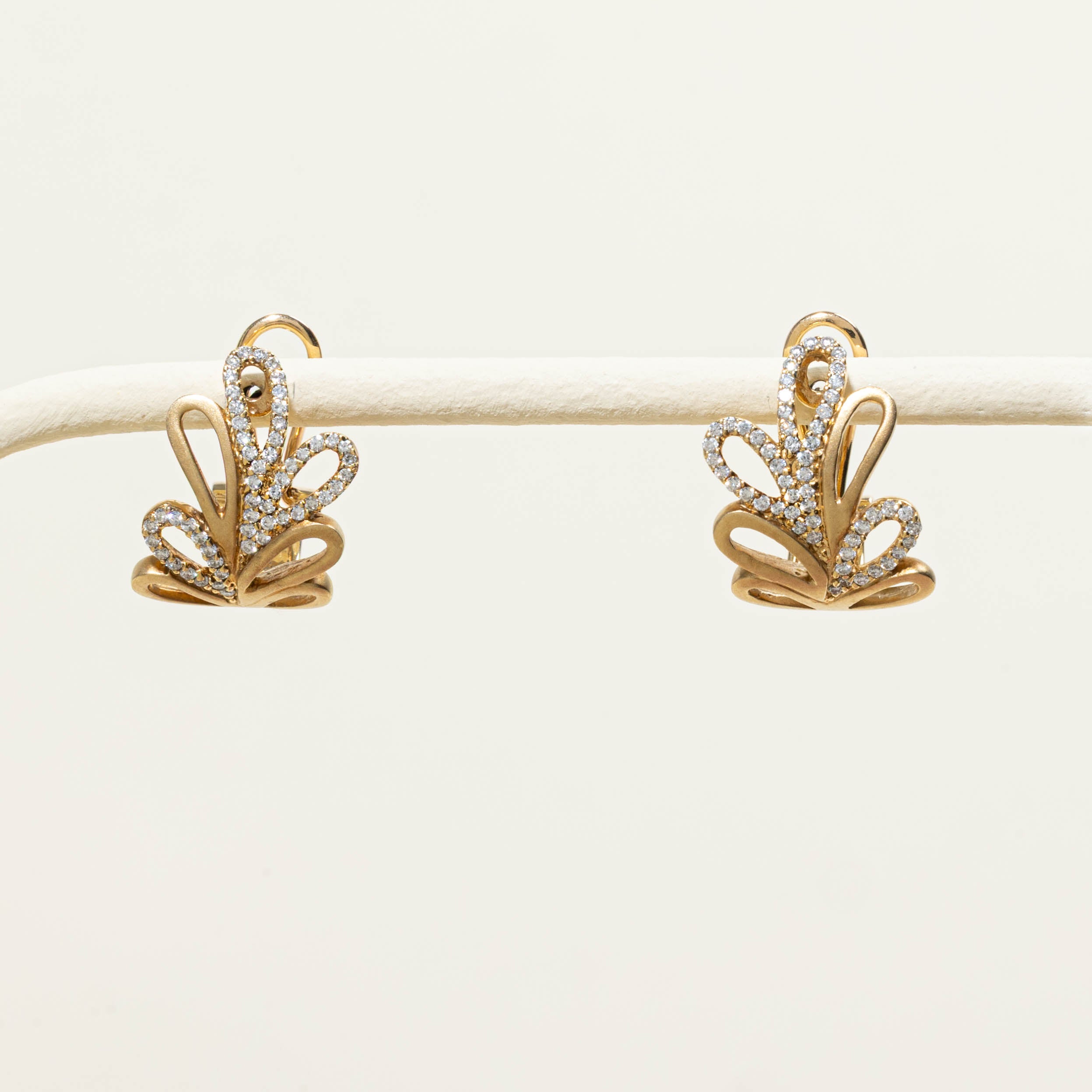 14k Diamond Leafy Hoop Earrings
