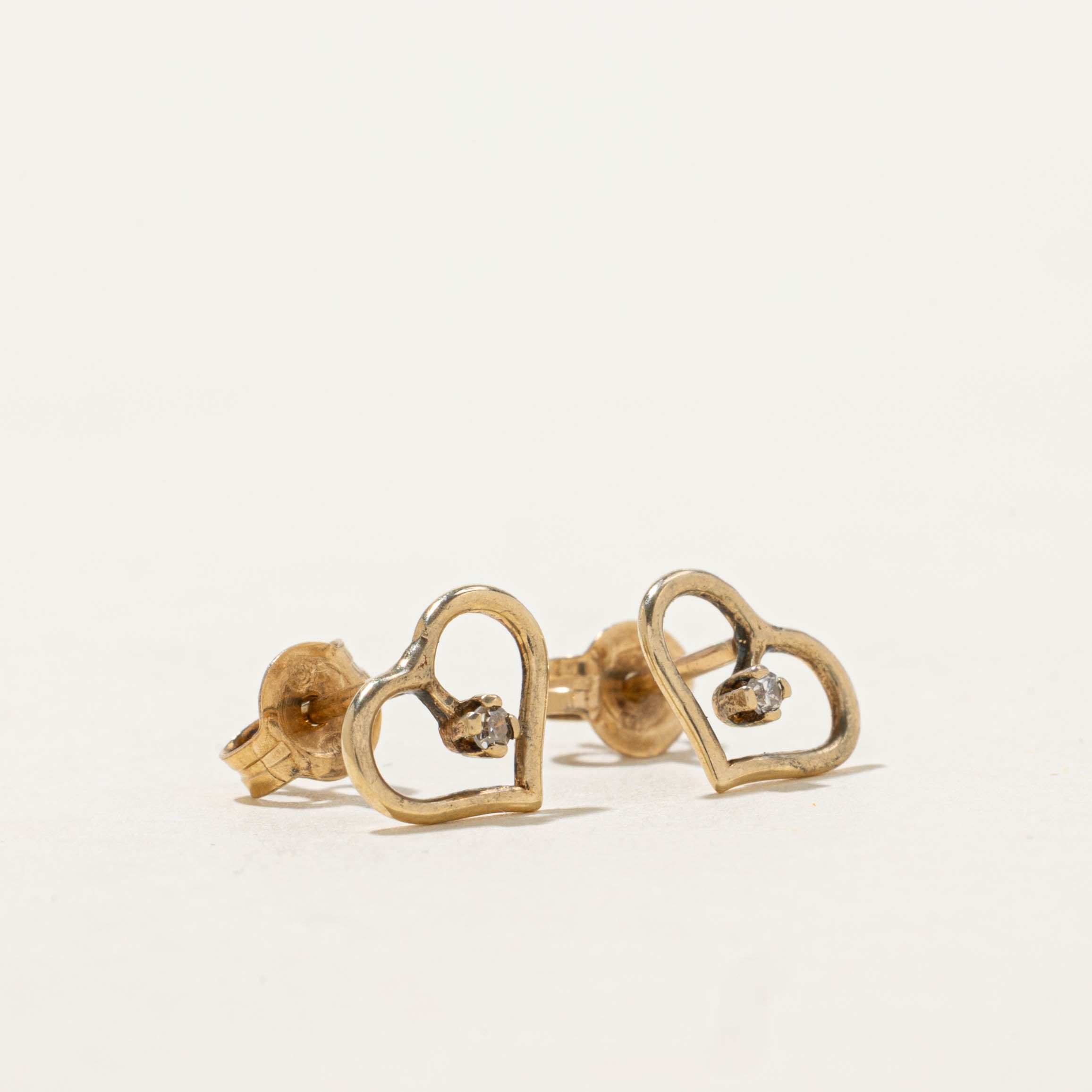 14k Diamond Open Heart Stud Earrings