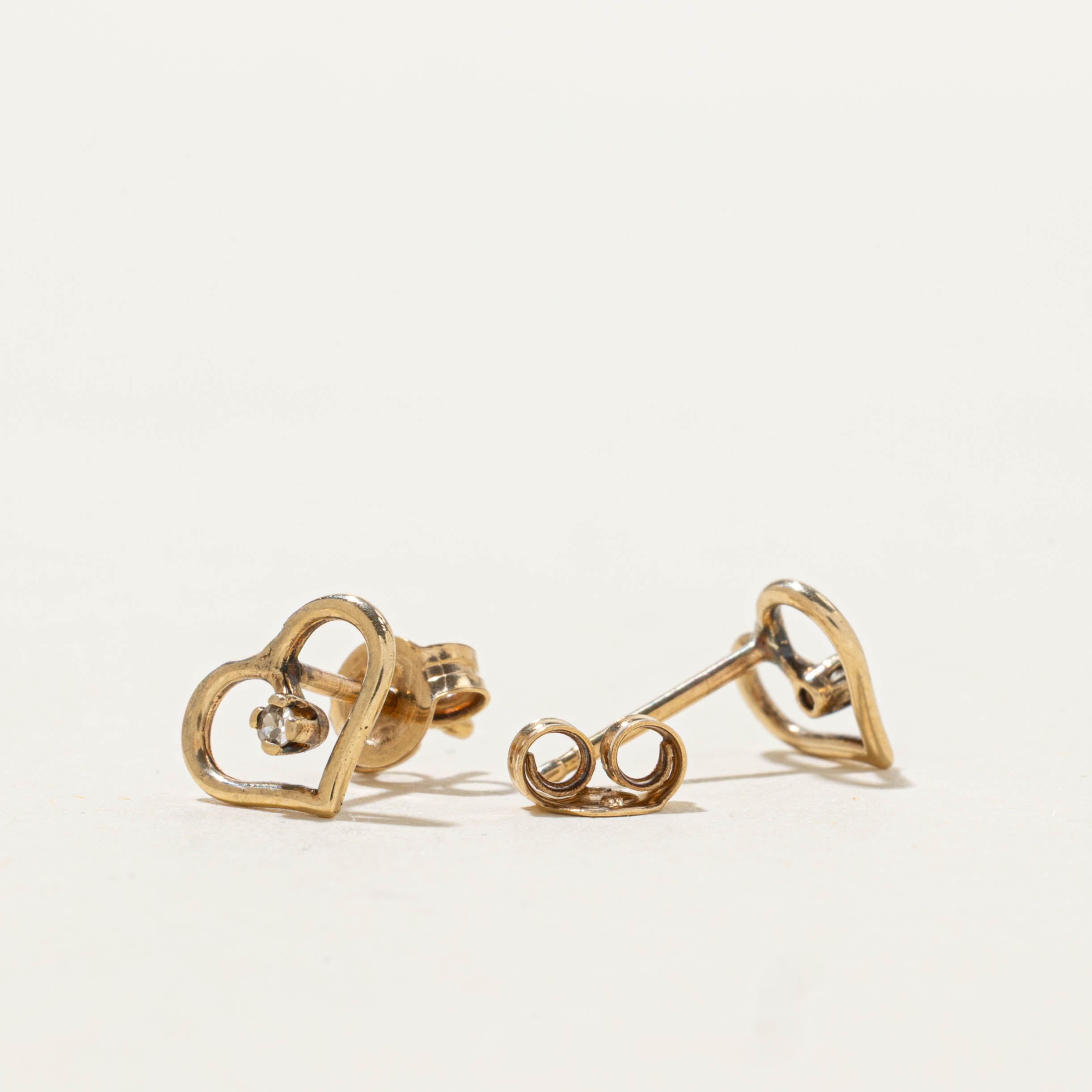 14k Diamond Open Heart Stud Earrings