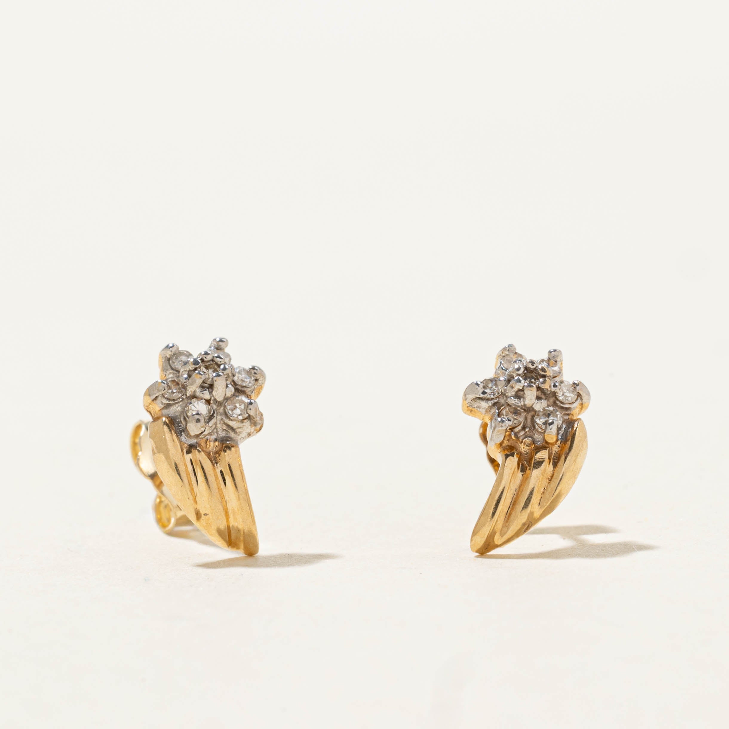 14k Diamond Floral Cluster Stud Earrings