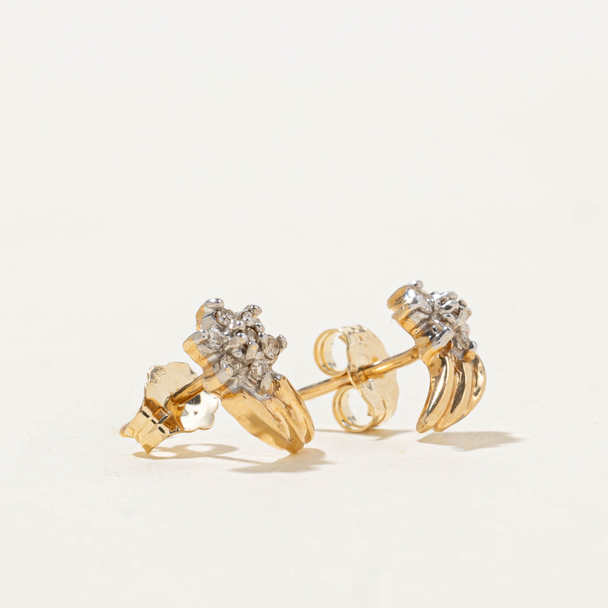 14k Diamond Floral Cluster Stud Earrings