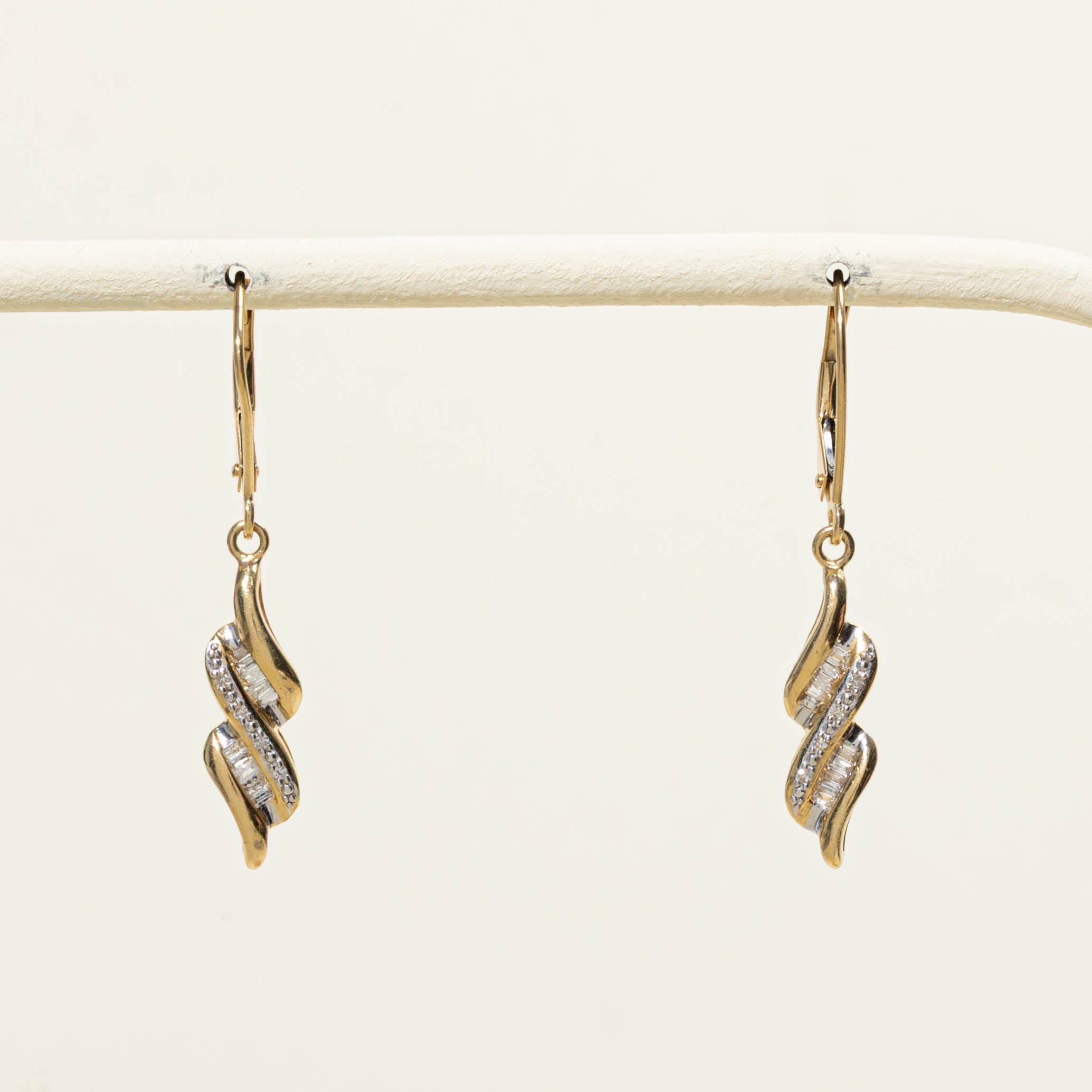 14k Diamond Swirl Drop Earrings