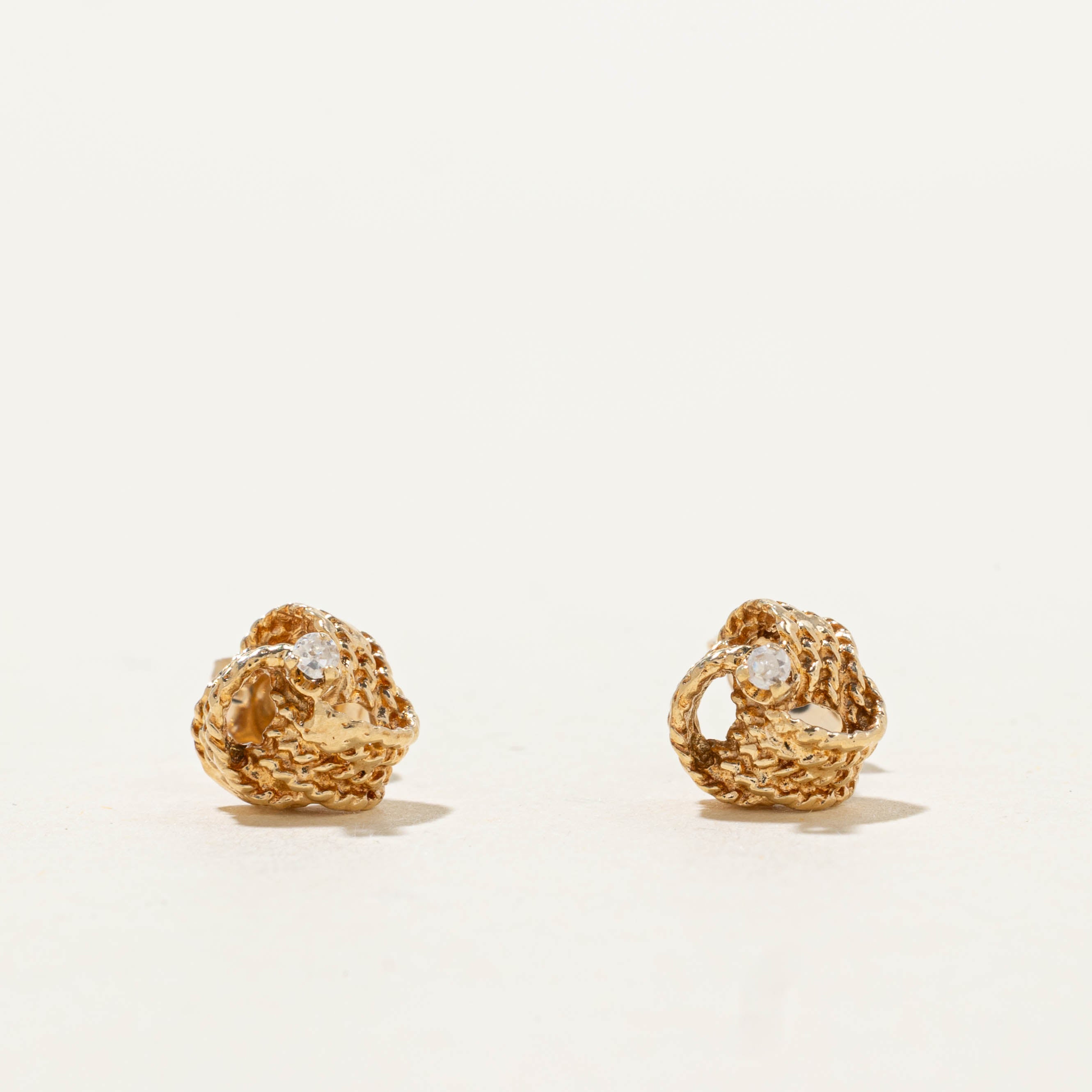 10k Diamond Textured Knot Stud Earrings