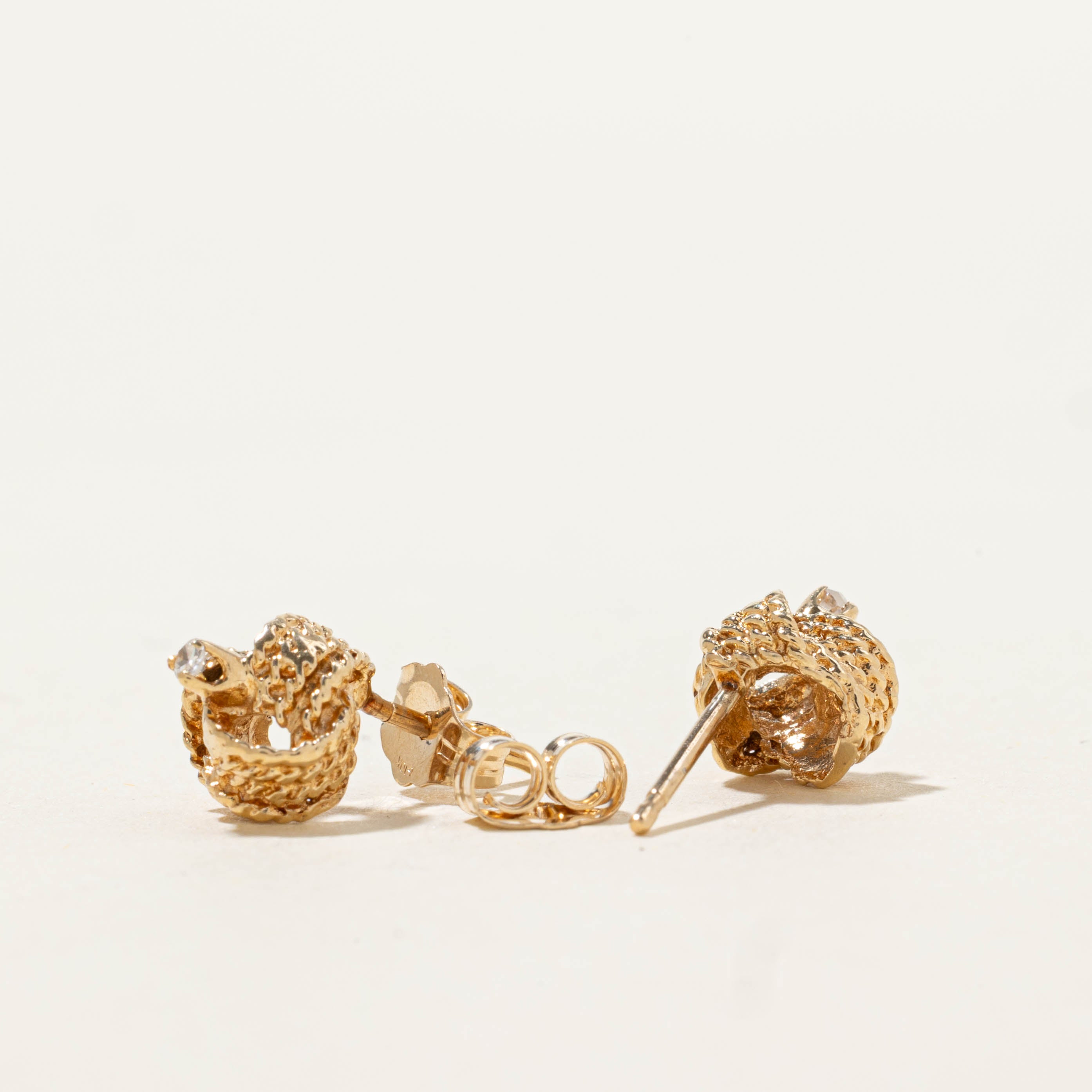 10k Diamond Textured Knot Stud Earrings