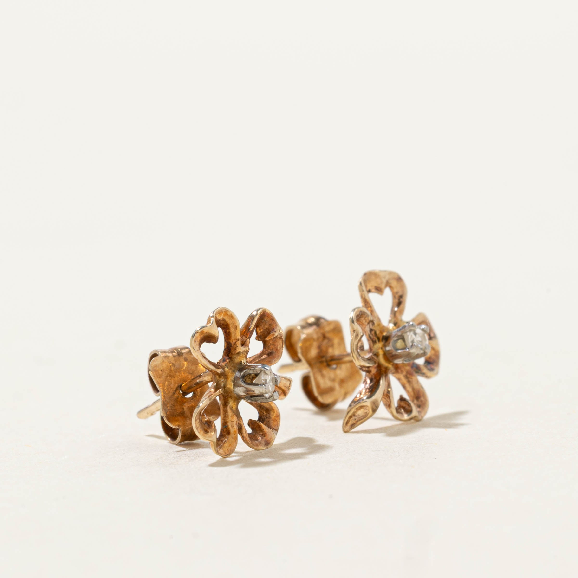10k Diamond Floral Stud Earrings