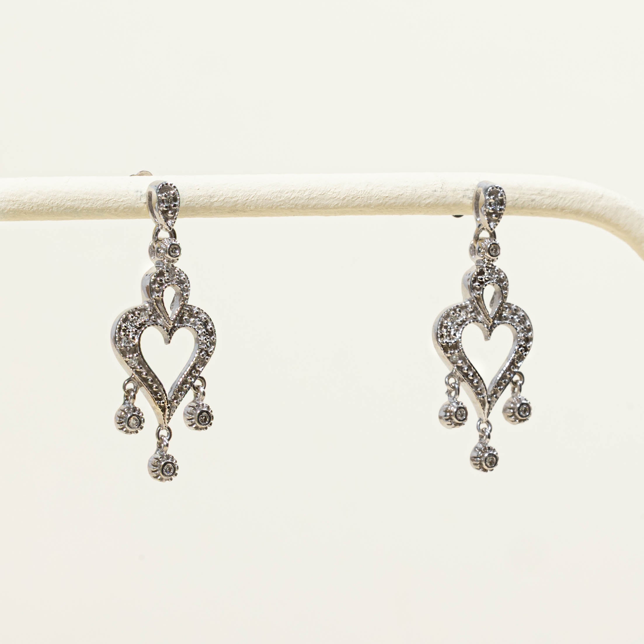 10k Diamond Heart Chandelier Earrings
