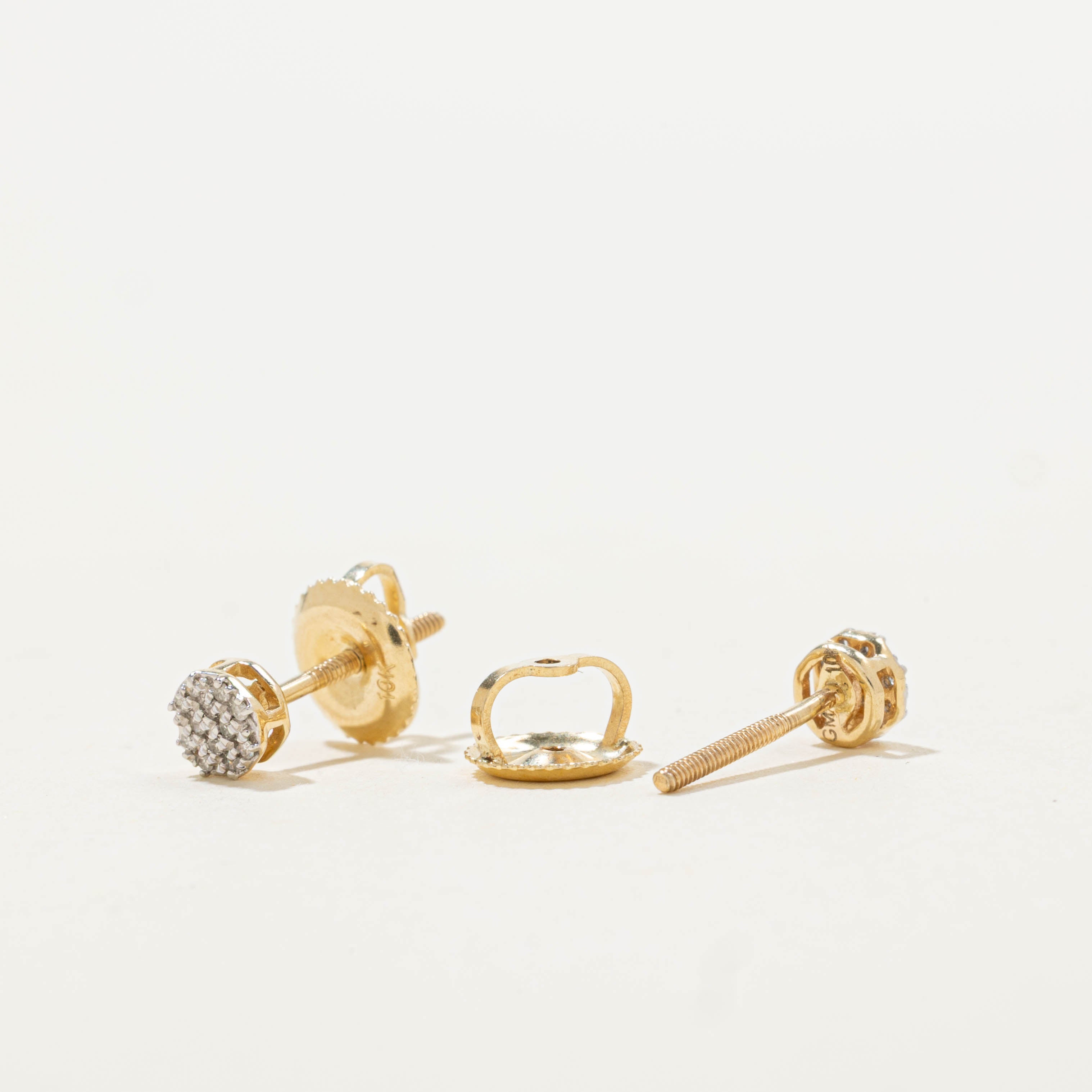 10k Diamond Circle Cluster Stud Earrings