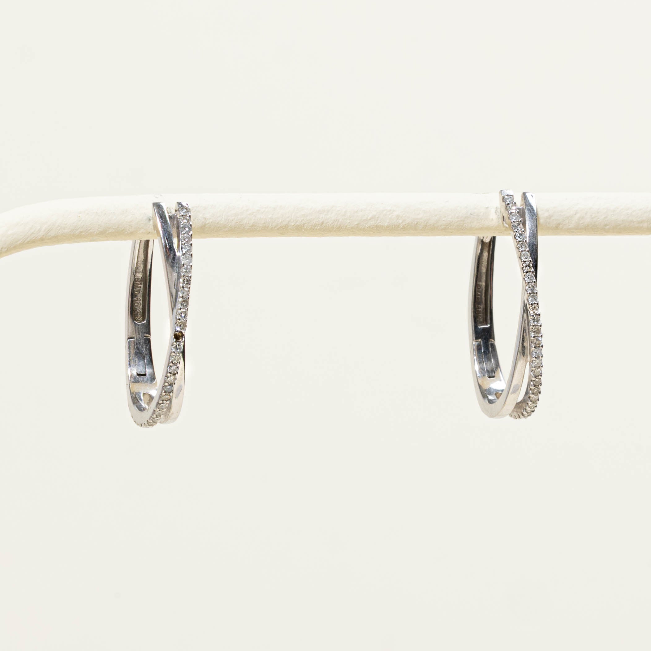 10k Pavé Set Diamond Crossover Hoop Earrings