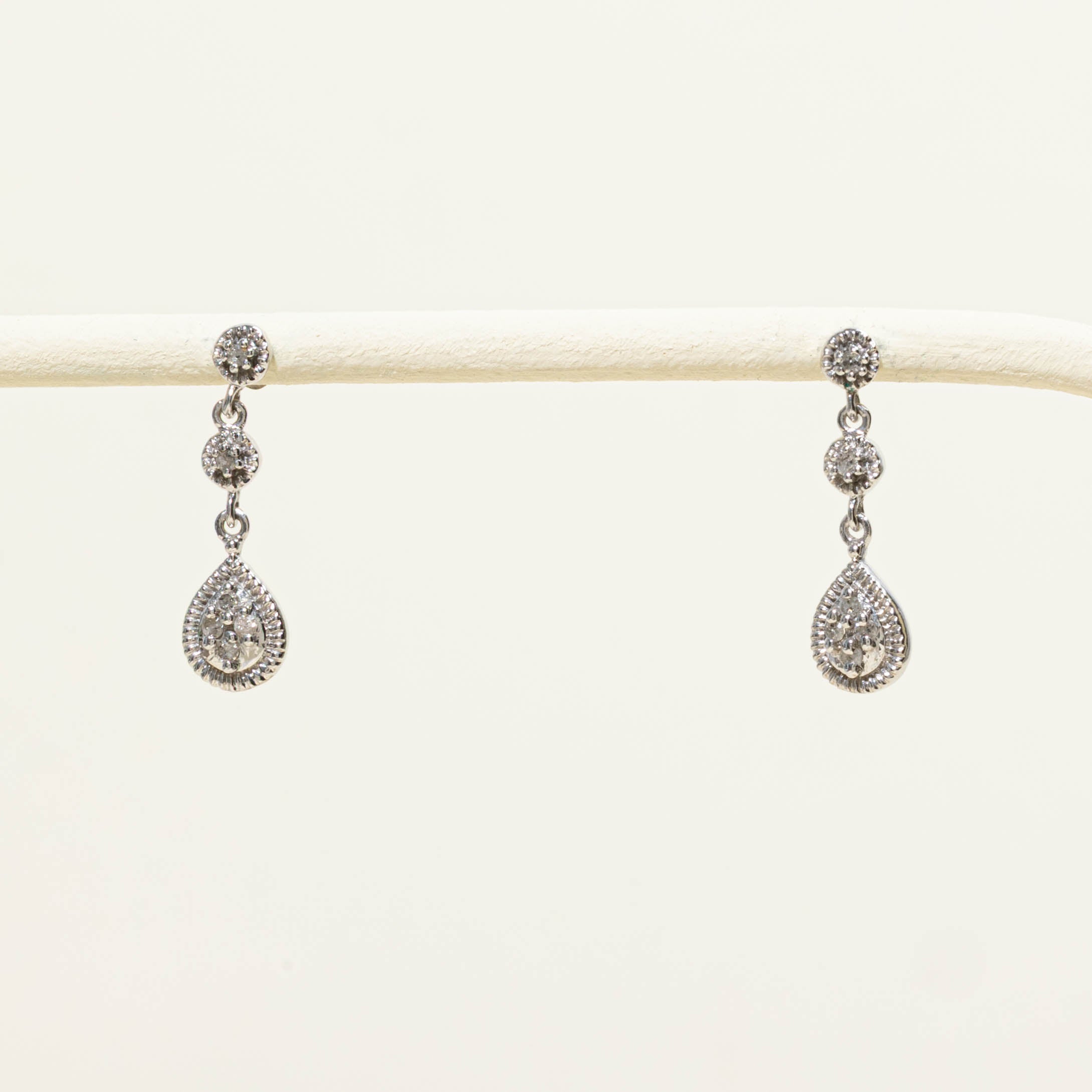 10k Diamond Pear Cluster Milgrain Drop Earrings
