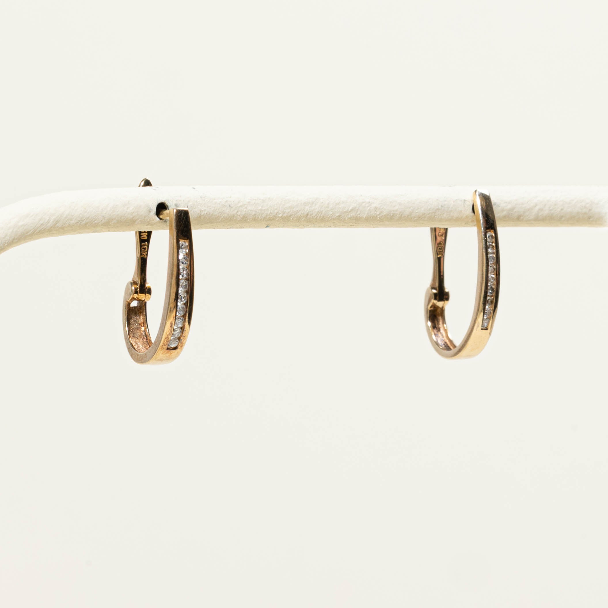 10k Channel Set Diamond Hoop Earrings