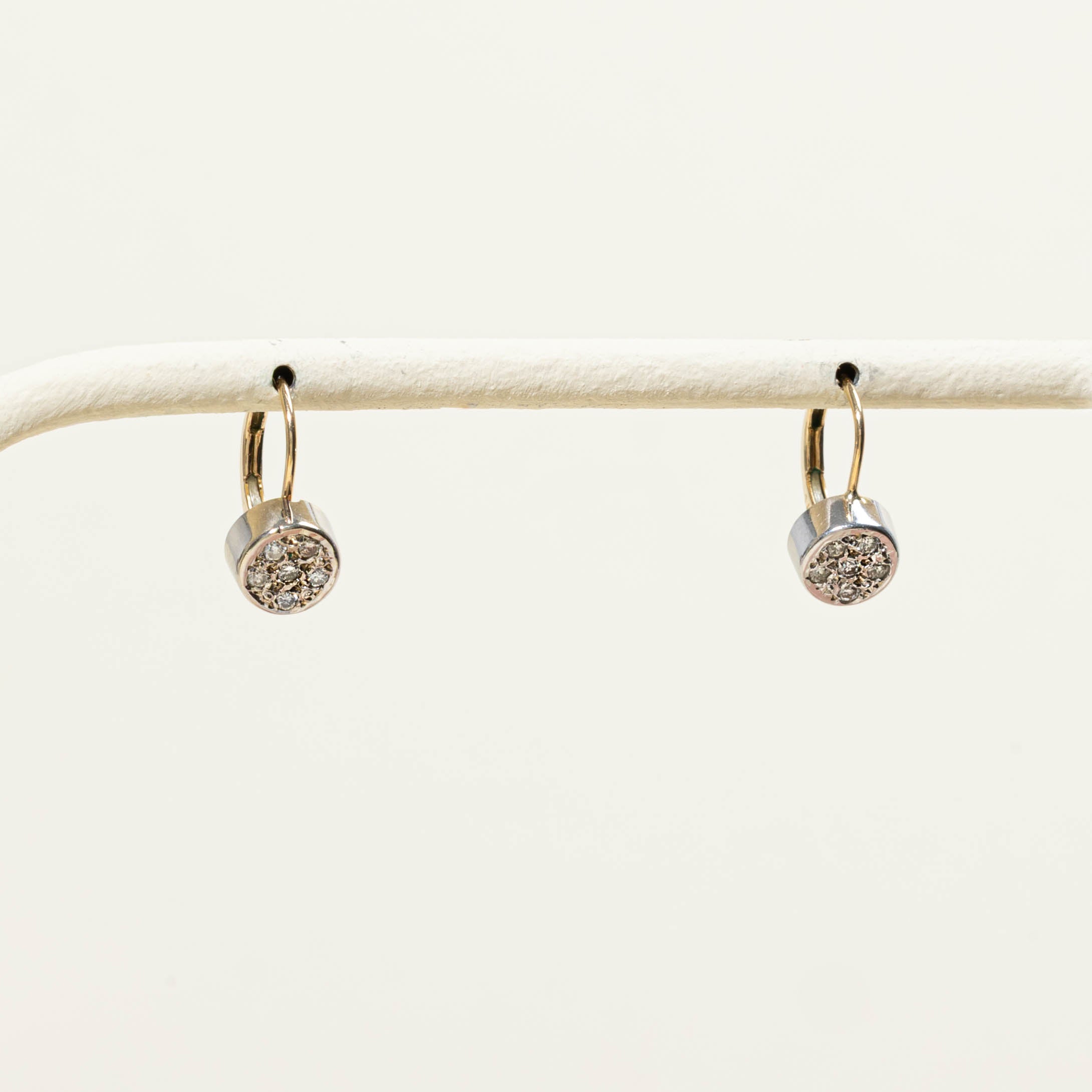 14k Diamond Circle Cluster Drop Earrings