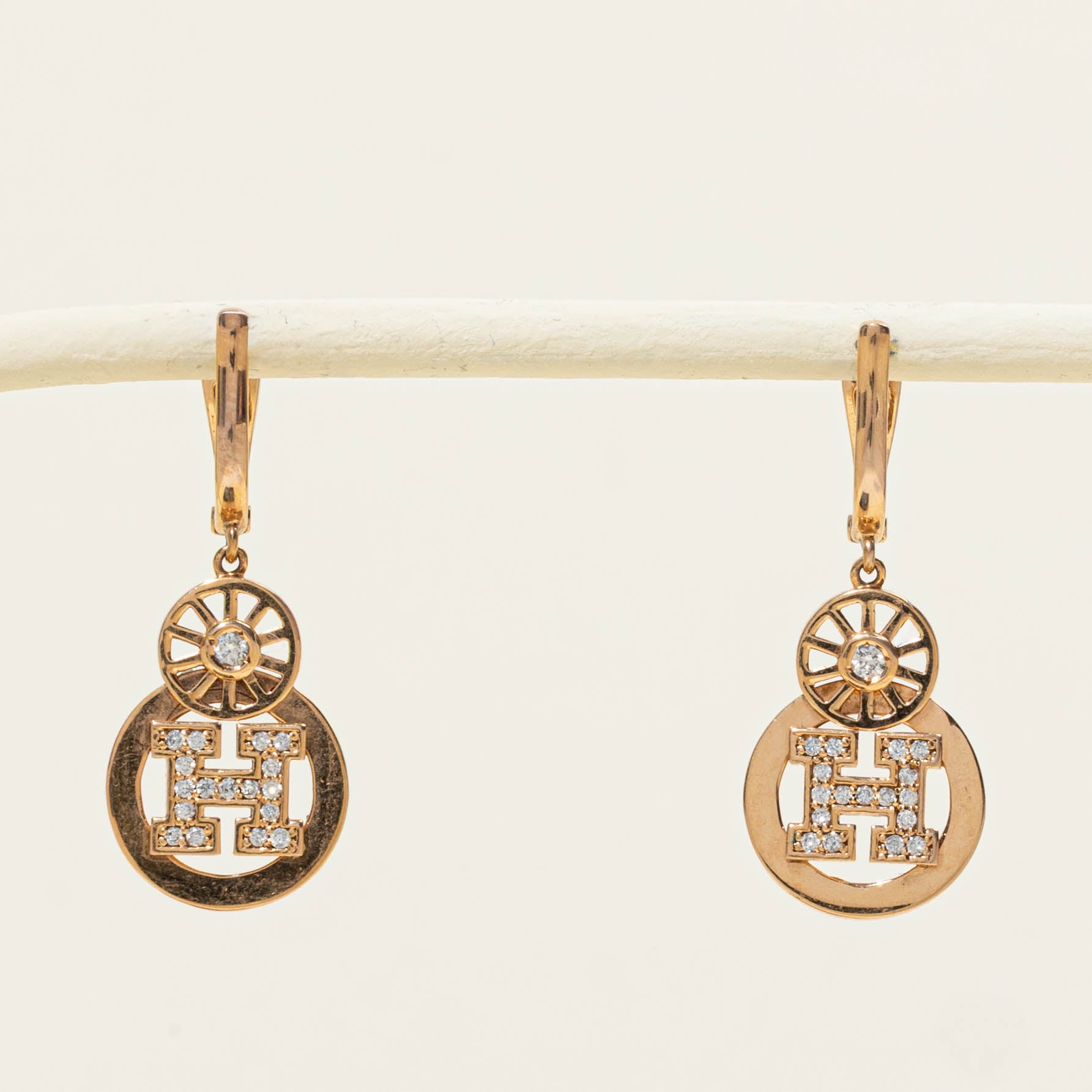 18k Diamond "H" Initial Drop Earrings