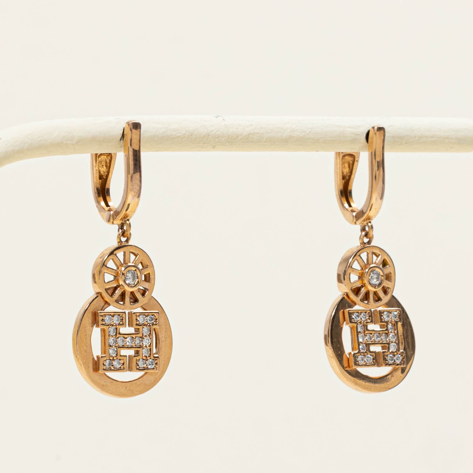 18k Diamond "H" Initial Drop Earrings