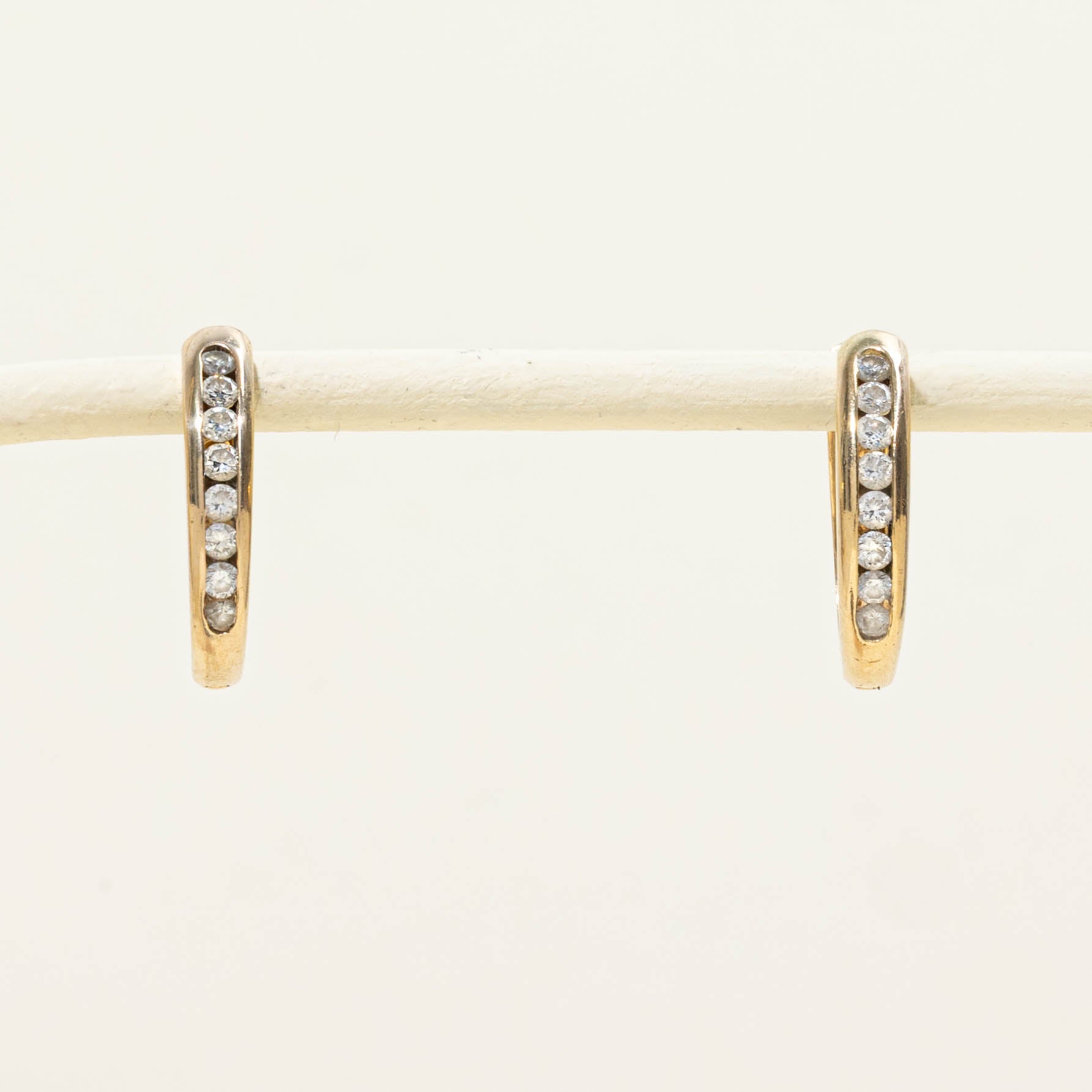 14k Channel Set Diamond Hoop Earrings