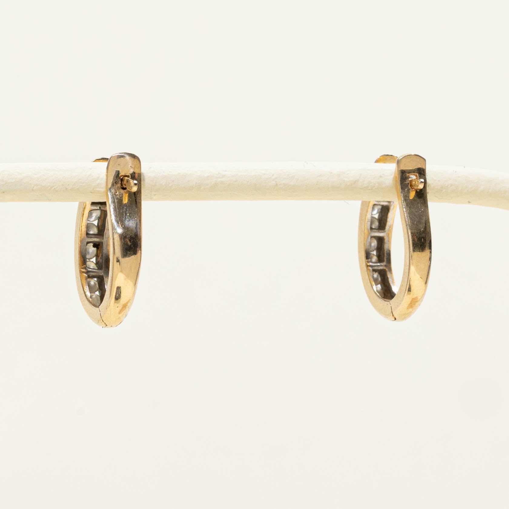 14k Channel Set Diamond Hoop Earrings