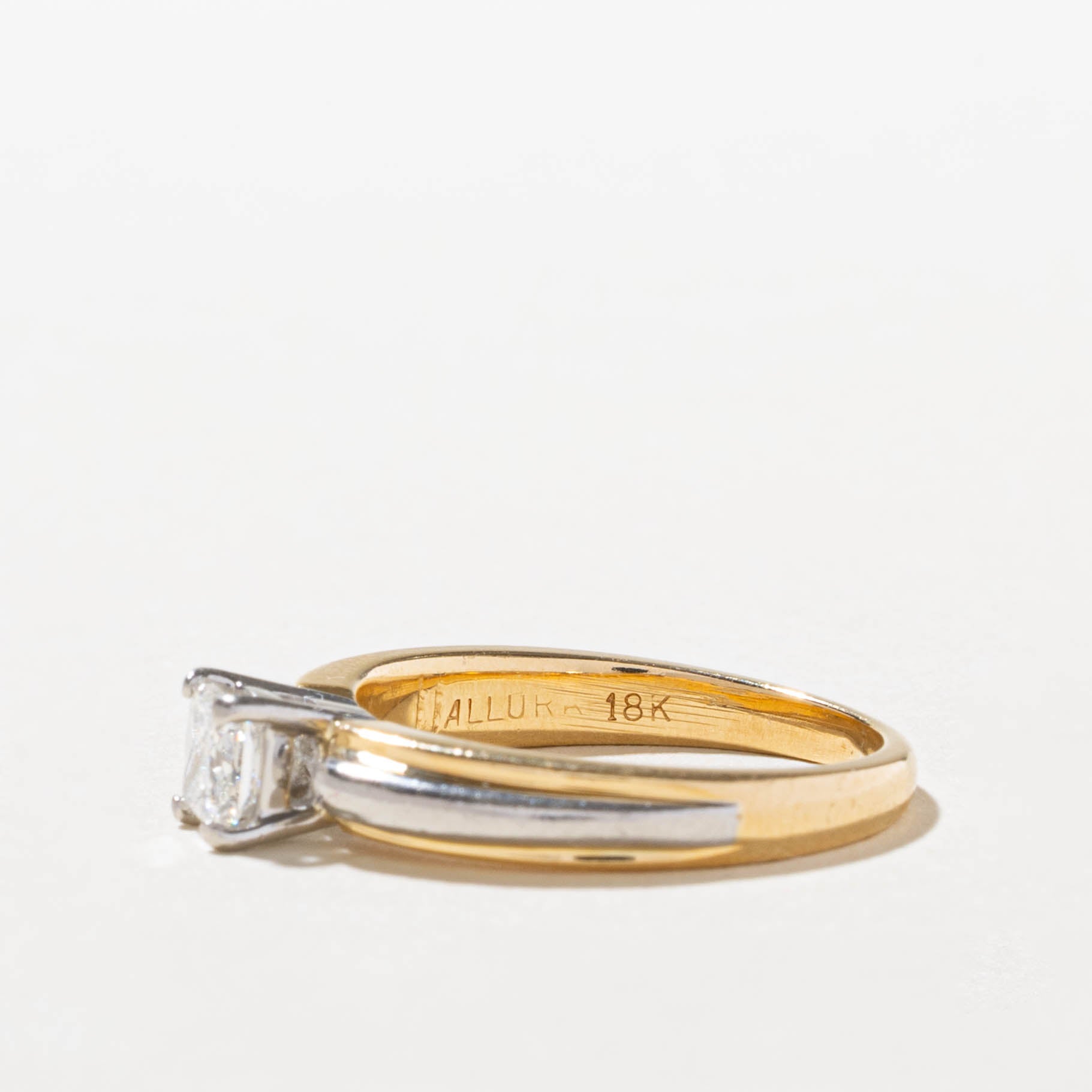 18k Two Tone Princess Cut Diamond Ring | 0.40ct SI1/SI2 F/G | SZ 5.5