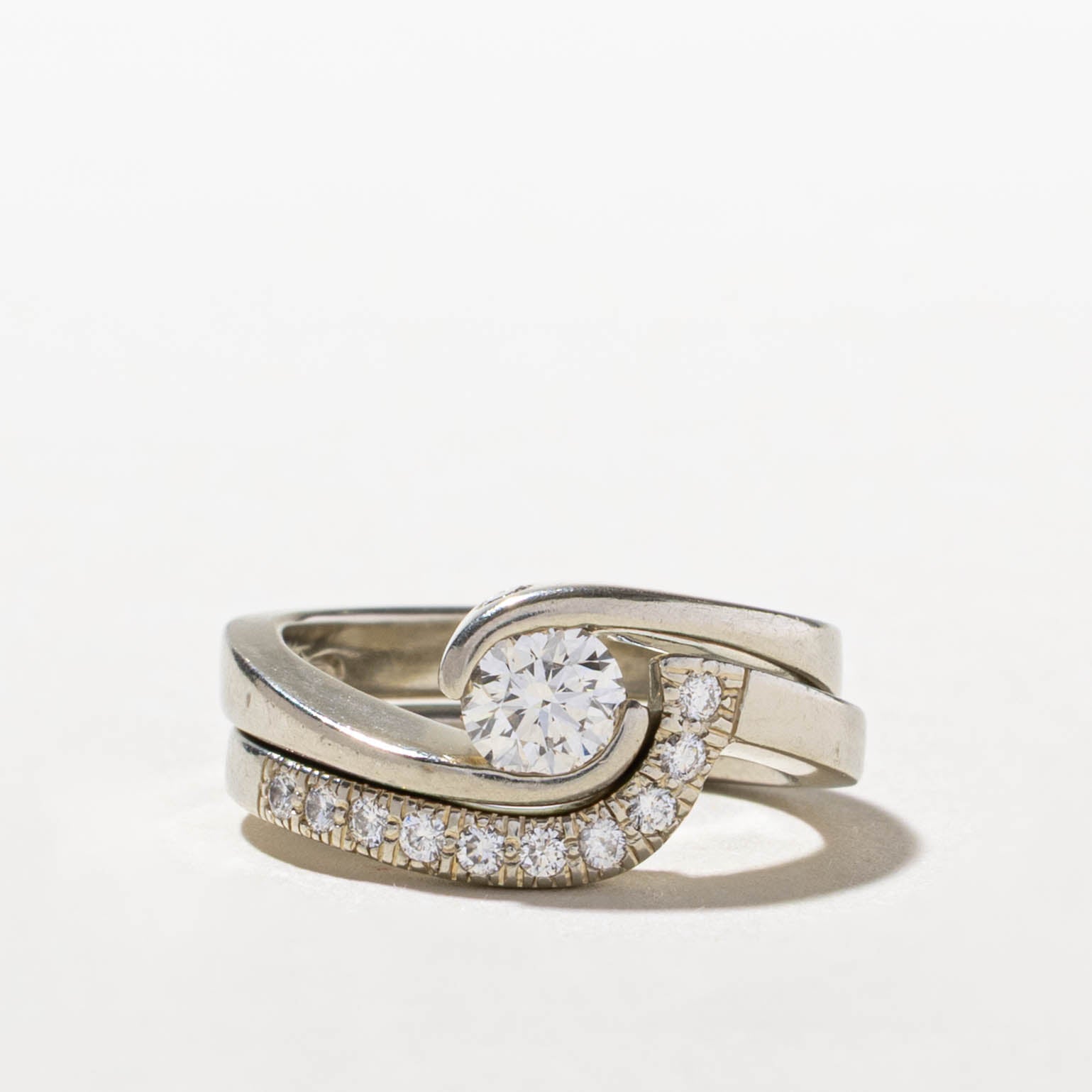 19k GIA Diamond Bypass Wedding Ring Set | GIA 0.44ct VS2 H, 0.19ctw | SZ 4.5