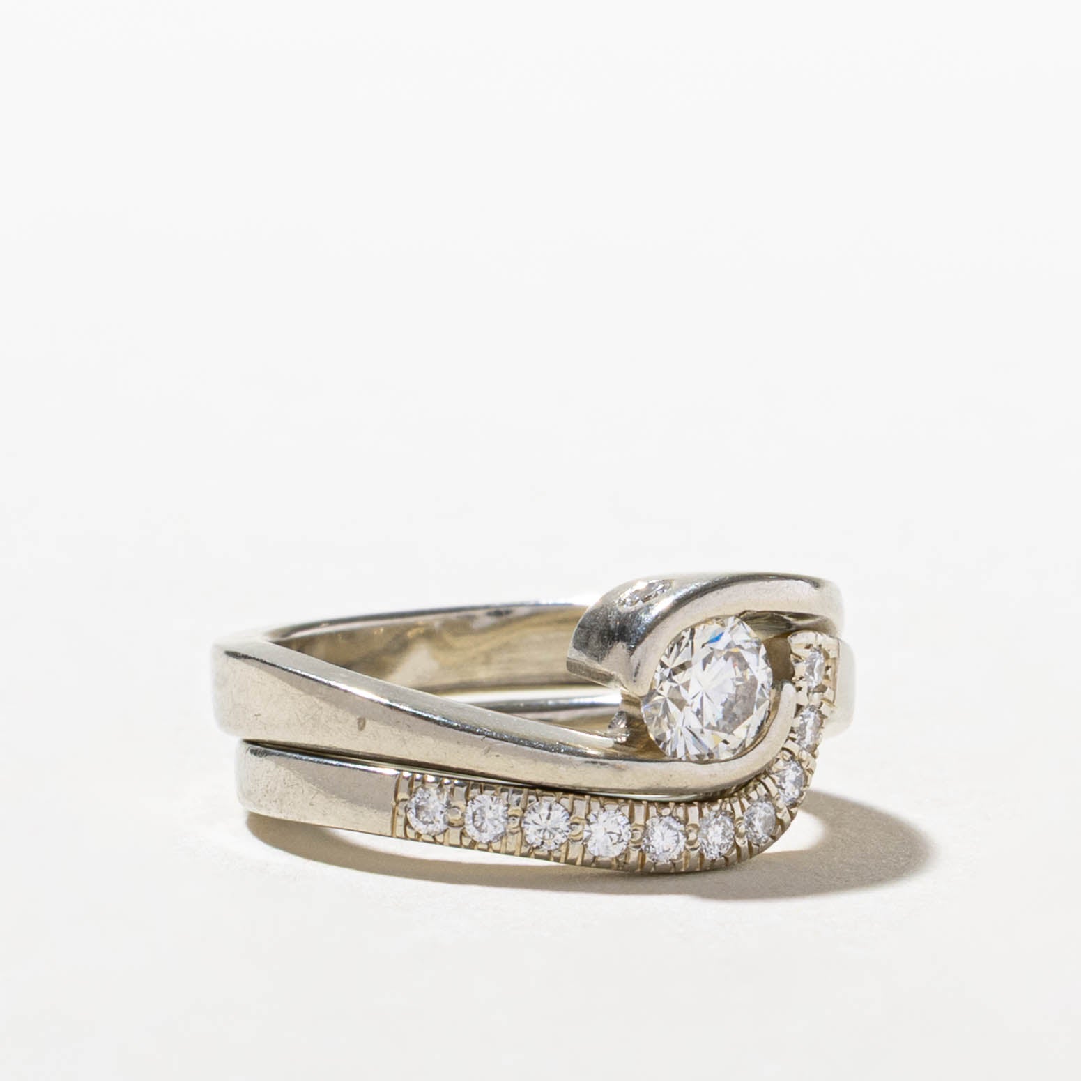 19k GIA Diamond Bypass Wedding Ring Set | GIA 0.44ct VS2 H, 0.19ctw | SZ 4.5