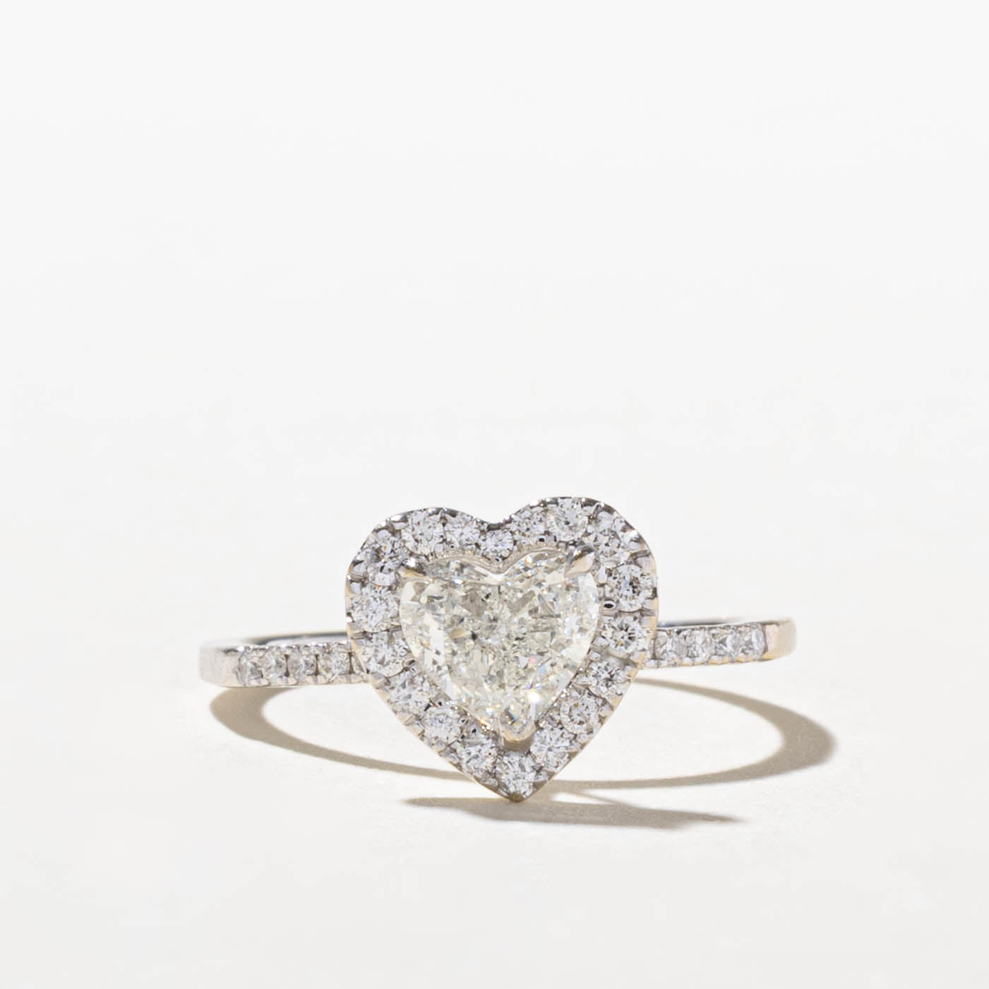 14k Heart Cut Diamond Halo Ring | 0.60ct SI1/SI2 I/J, 0.25ctw | SZ 5.5