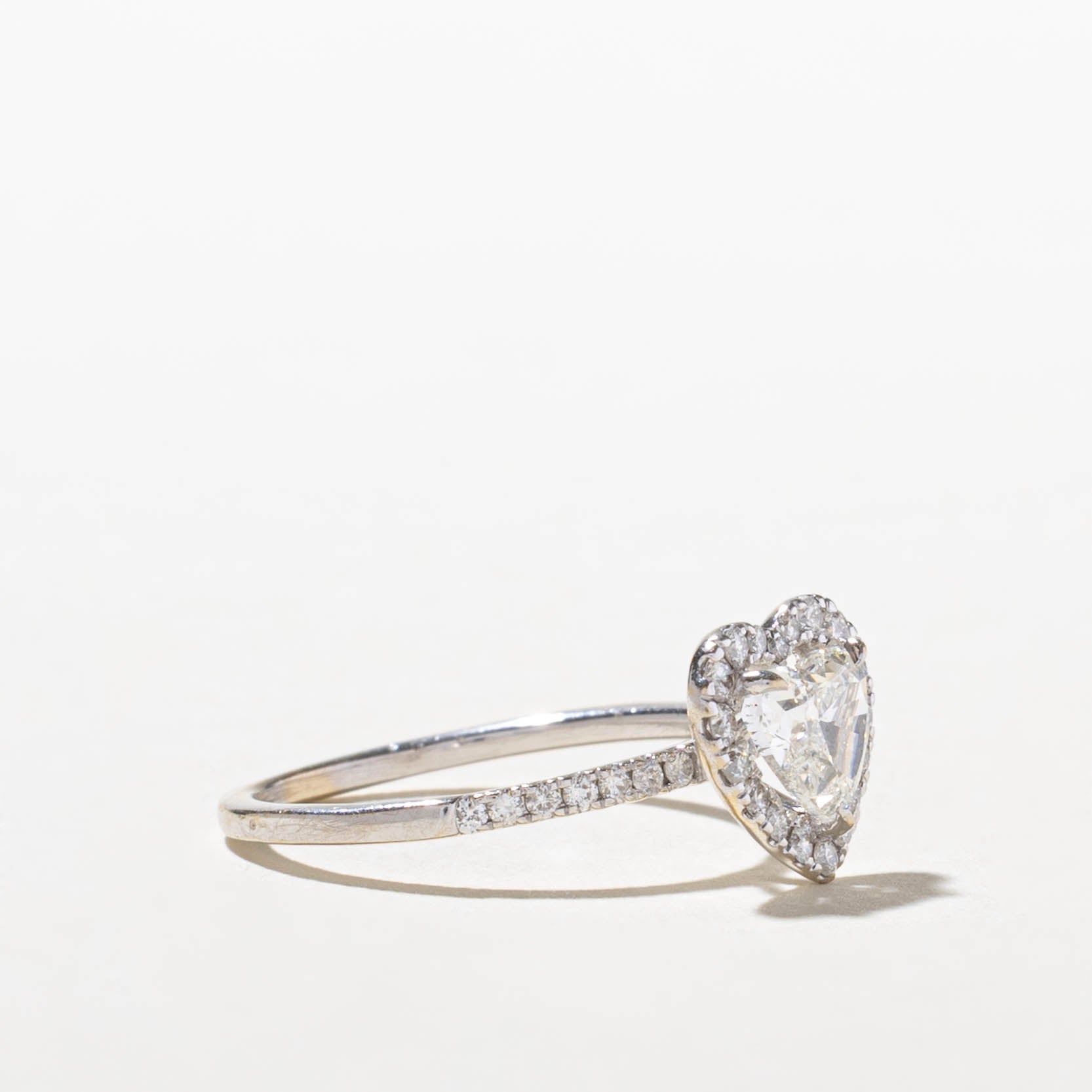 14k Heart Cut Diamond Halo Ring | 0.60ct SI1/SI2 I/J, 0.25ctw | SZ 5.5
