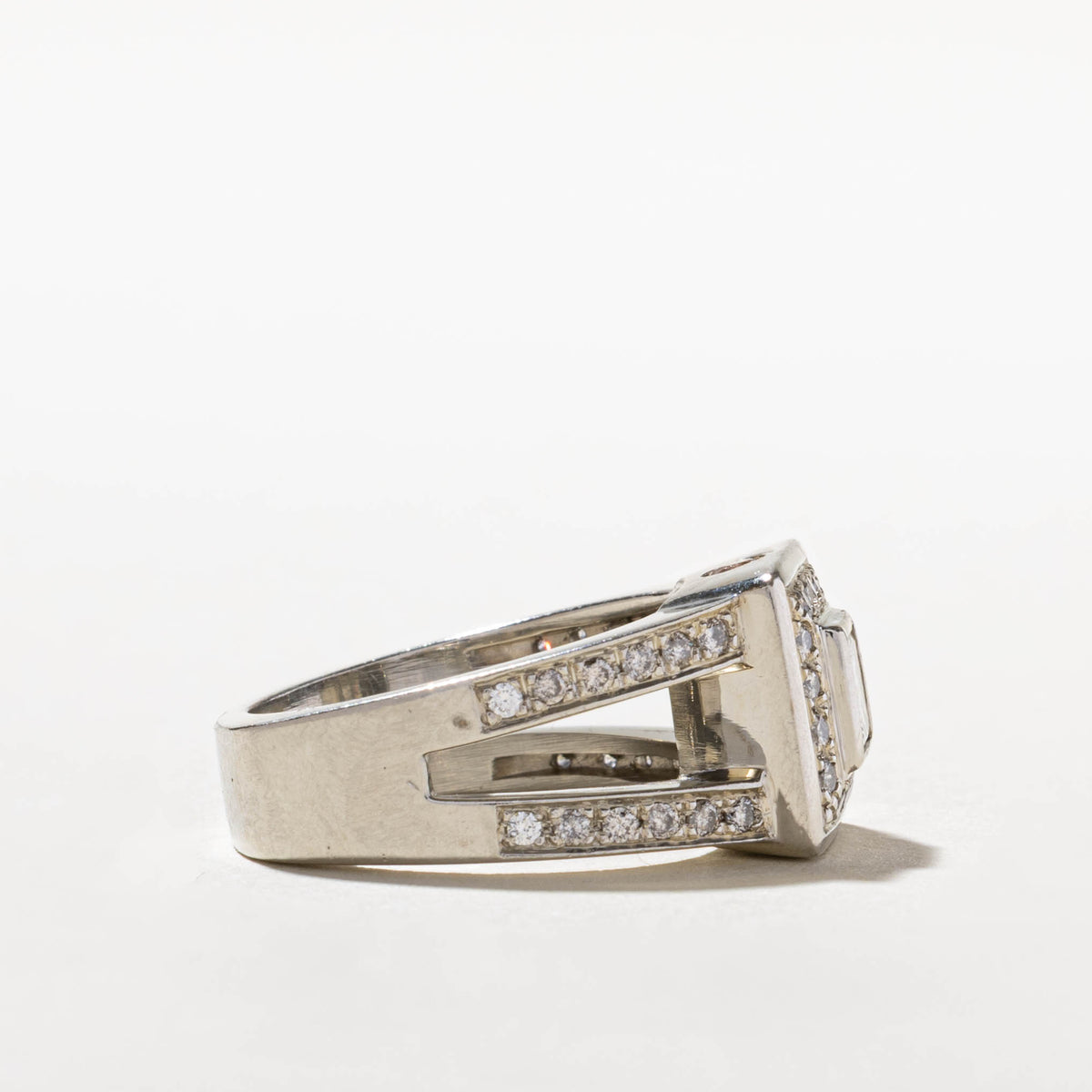 14k Bezel Set Princess Cut Diamond Halo Chunky Ring | 0.70ct SI1 J, 0.63ctw | SZ 7