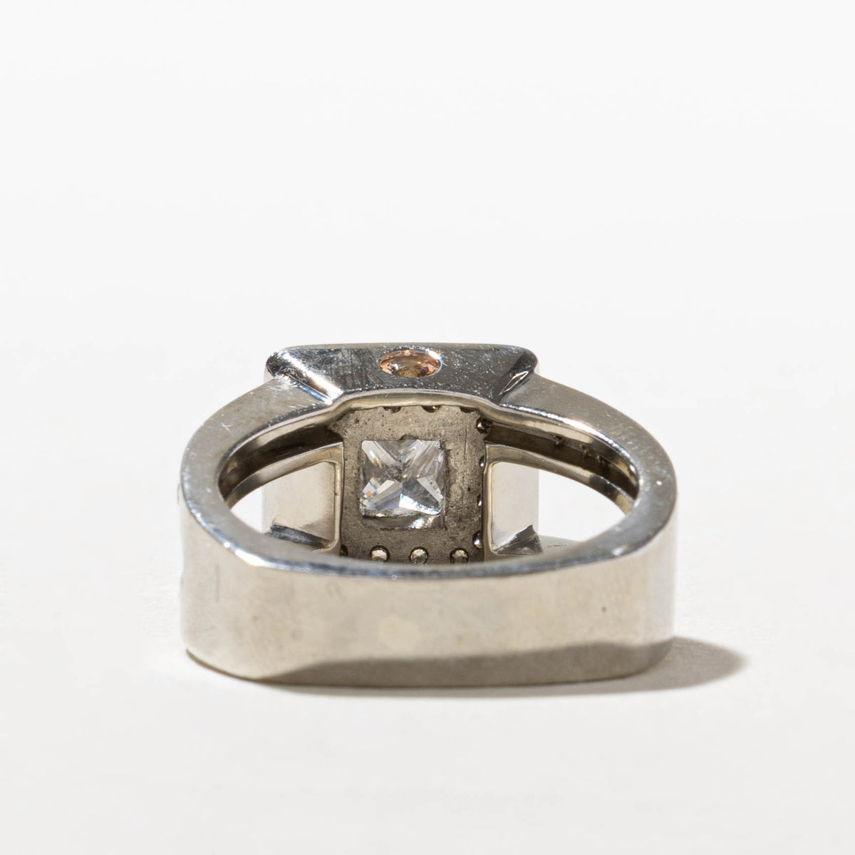 14k Bezel Set Princess Cut Diamond Halo Chunky Ring | 0.70ct SI1 J, 0.63ctw | SZ 7