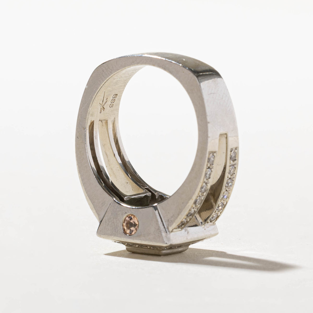 14k Bezel Set Princess Cut Diamond Halo Chunky Ring | 0.70ct SI1 J, 0.63ctw | SZ 7
