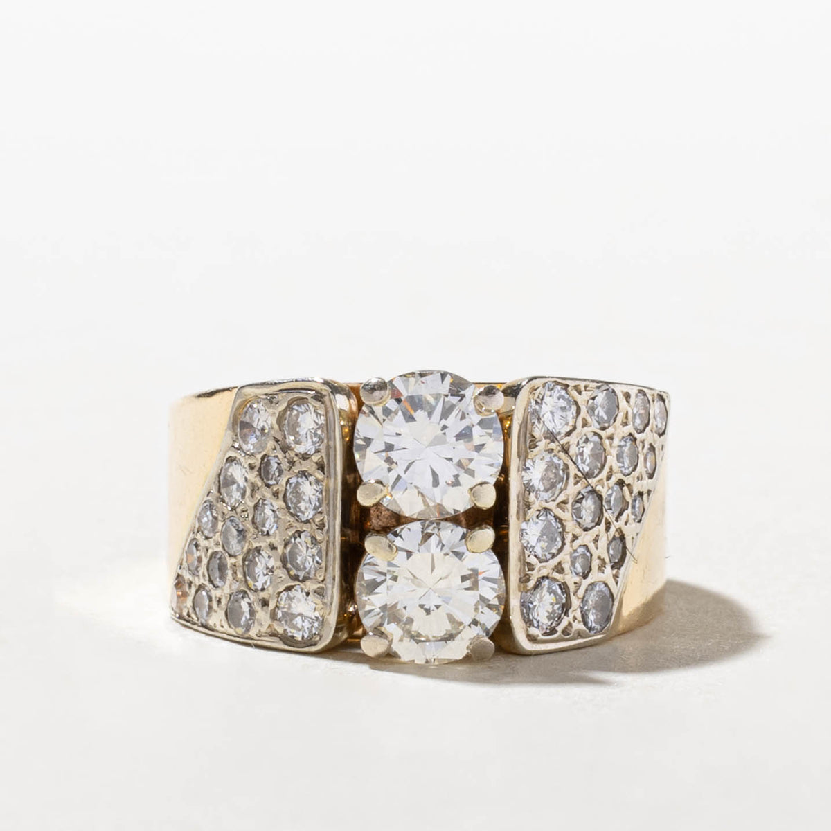 18k Two Stone Diamond Accented Geometric Ring | 1.78ctw | SZ 5.75