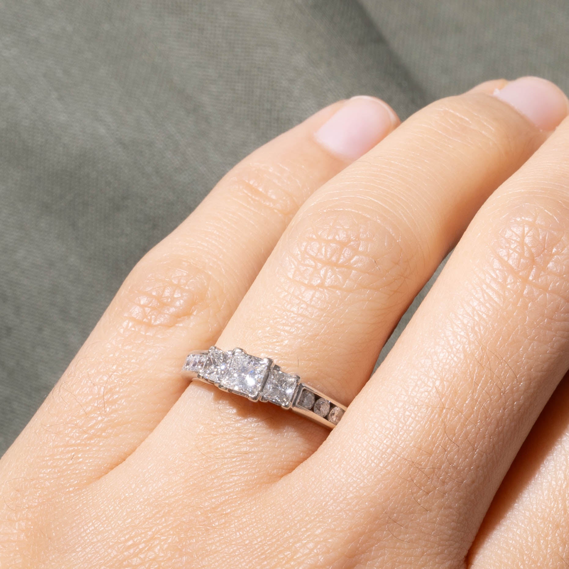 14k Three Stone Princess Cut Diamond Accented Ring | 0.43ct SI2/I1 H/I, 0.66ctw | SZ 6.75