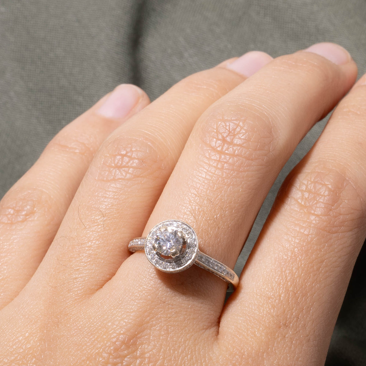 18k Diamond Halo Ring | 0.50ct SI2 H, 0.25ctw | SZ 7.75