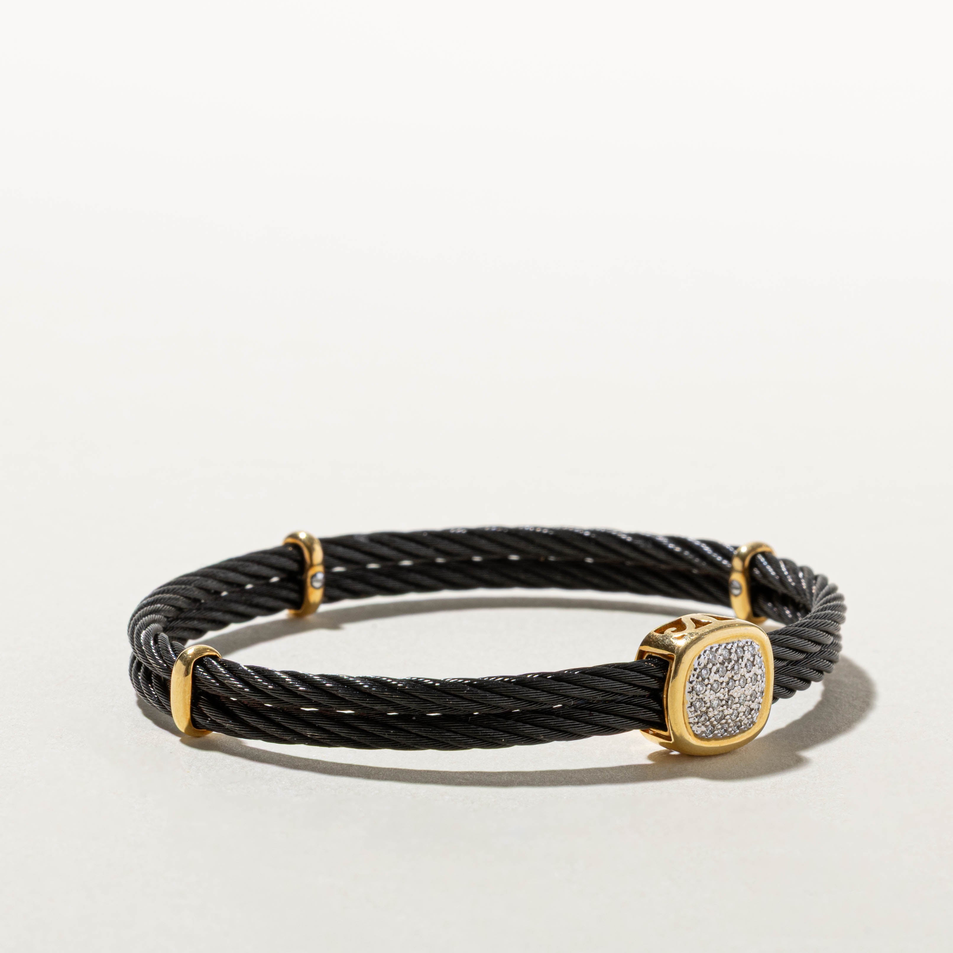18k Diamond Cluster Black Cable Bracelet | 0.08ctw