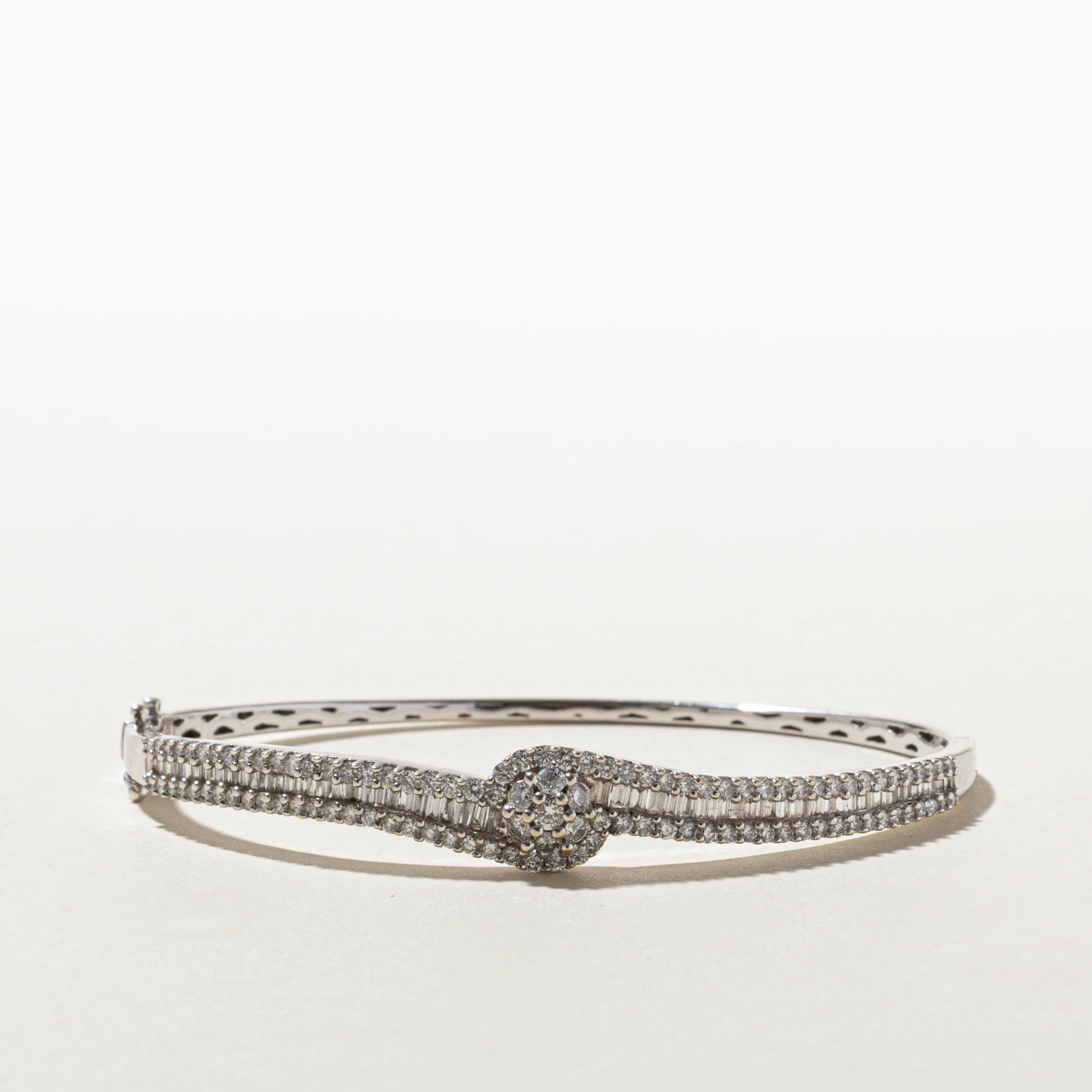 14k Diamond Cluster Bypass Bangle | 1.48ctw | 7.5"
