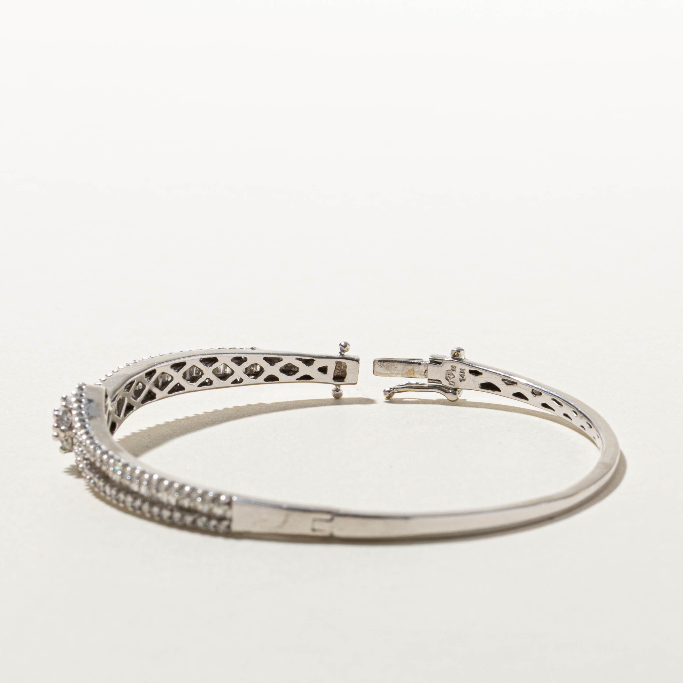14k Diamond Cluster Bypass Bangle | 1.48ctw | 7.5"