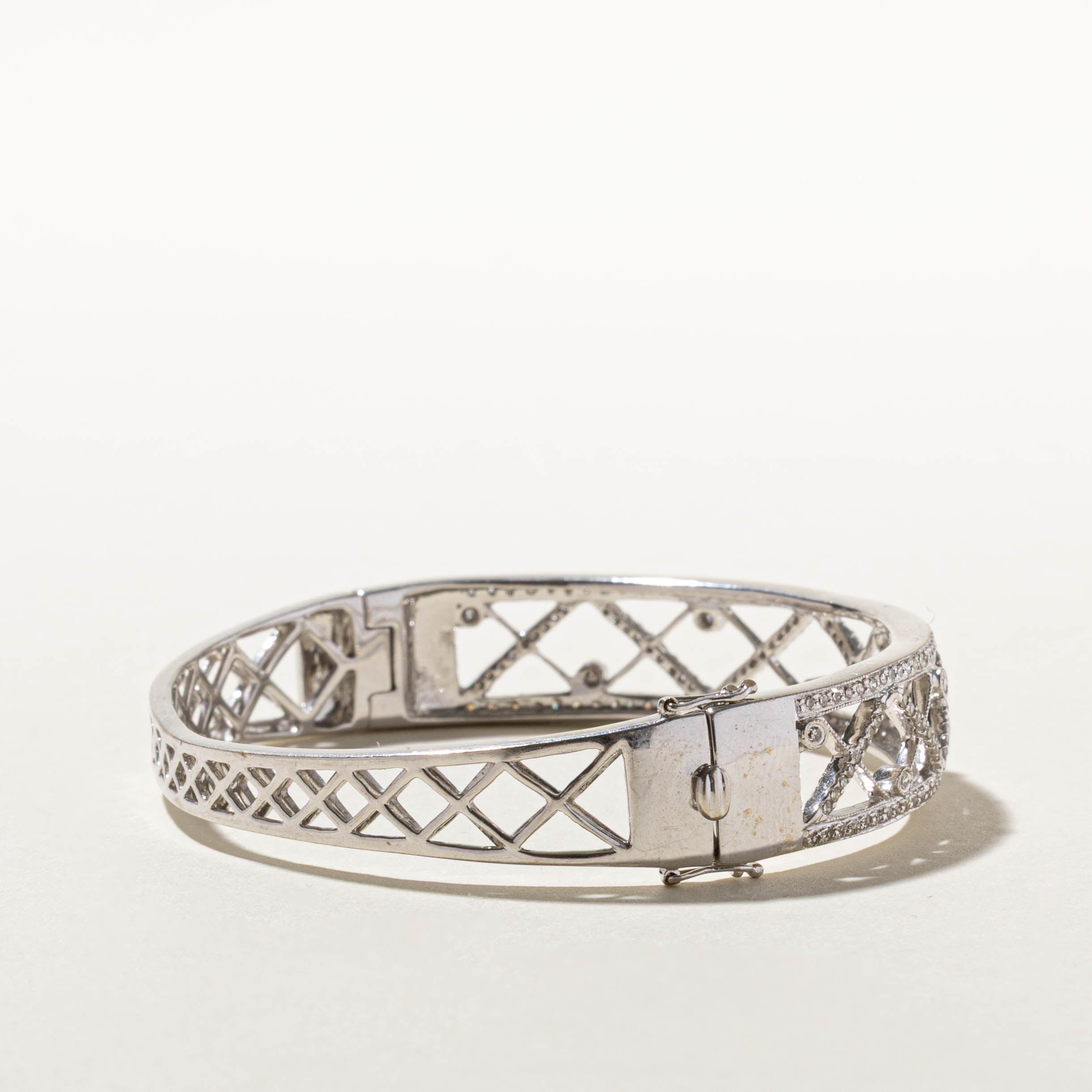 14k White Gold Diamond “X” Openwork Bangle | 0.53ctw | 7"