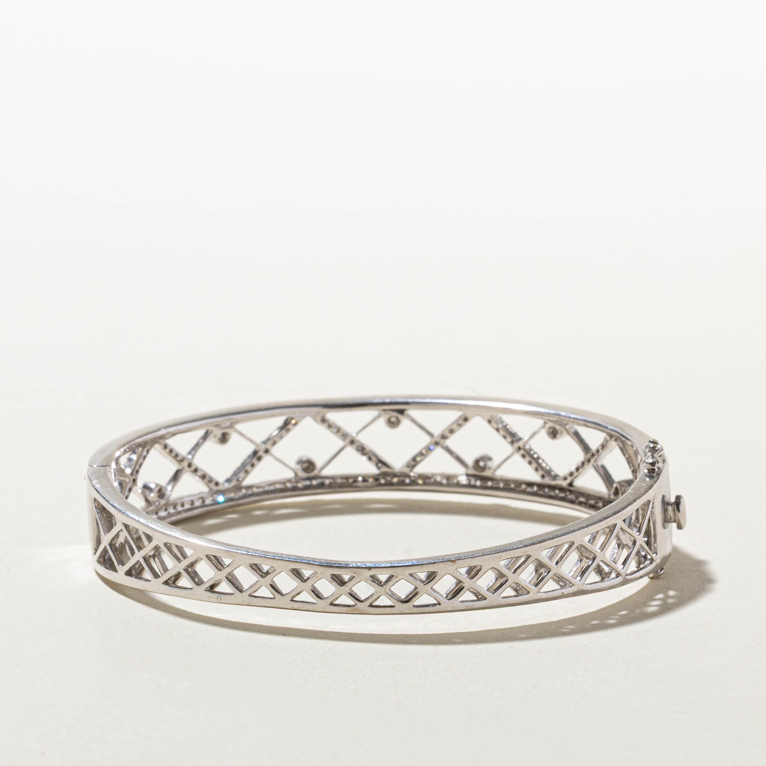 14k White Gold Diamond “X” Openwork Bangle | 0.53ctw | 7"