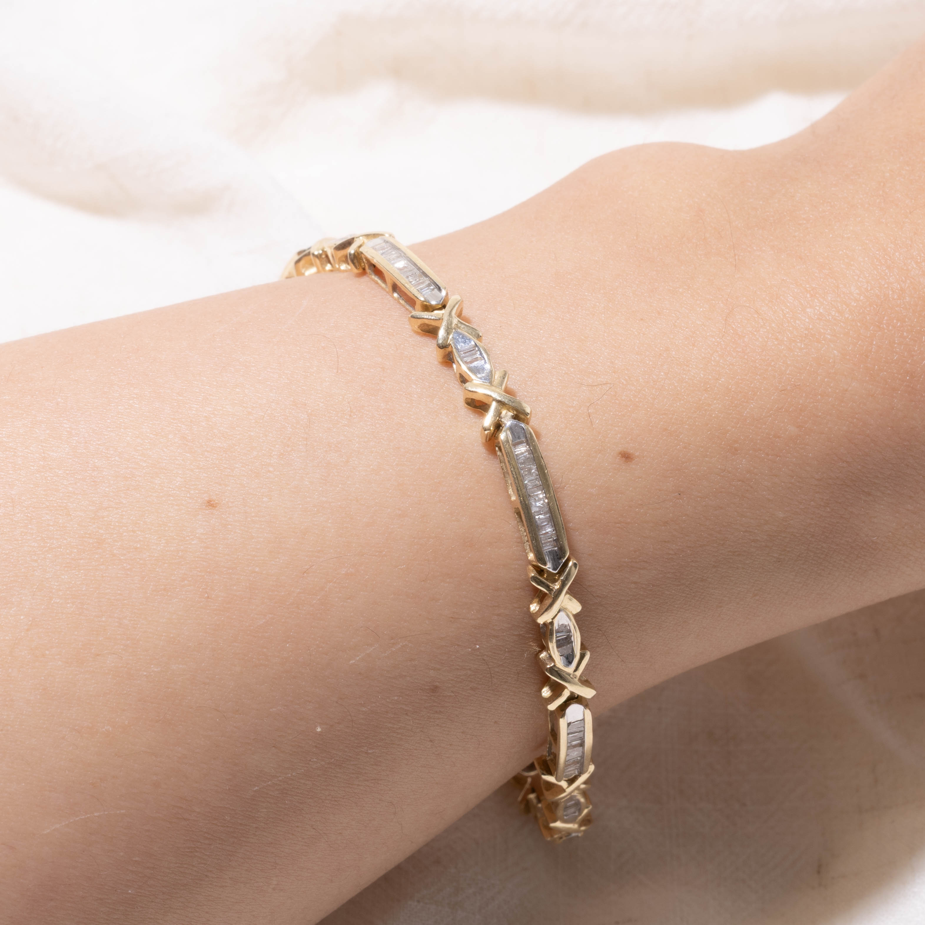 14k Channel Set Diamond “X" Tennis Bracelet | 0.49ctw | 7.5"