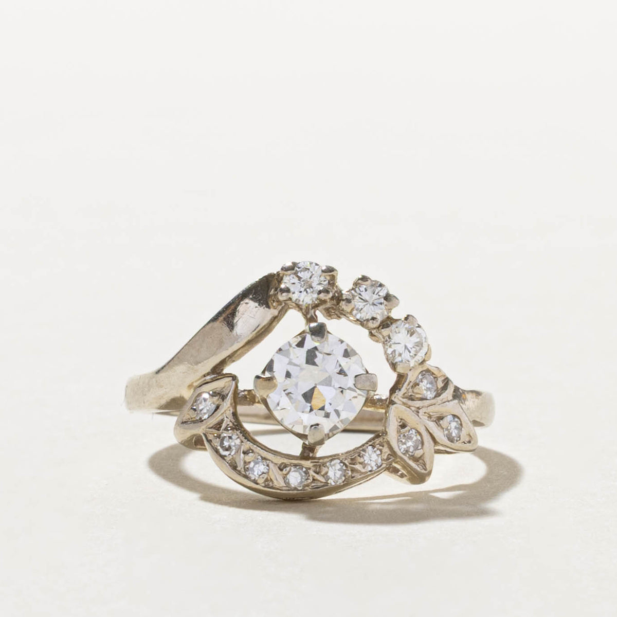 14k Old European Cut Diamond Floral Openwork Ring | 0.58ct VS2/SI1 G, 0.25ctw | SZ 6.75