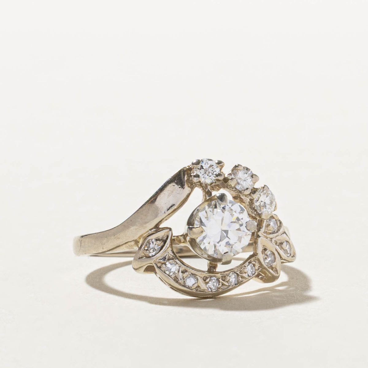 14k Old European Cut Diamond Floral Openwork Ring | 0.58ct VS2/SI1 G, 0.25ctw | SZ 6.75